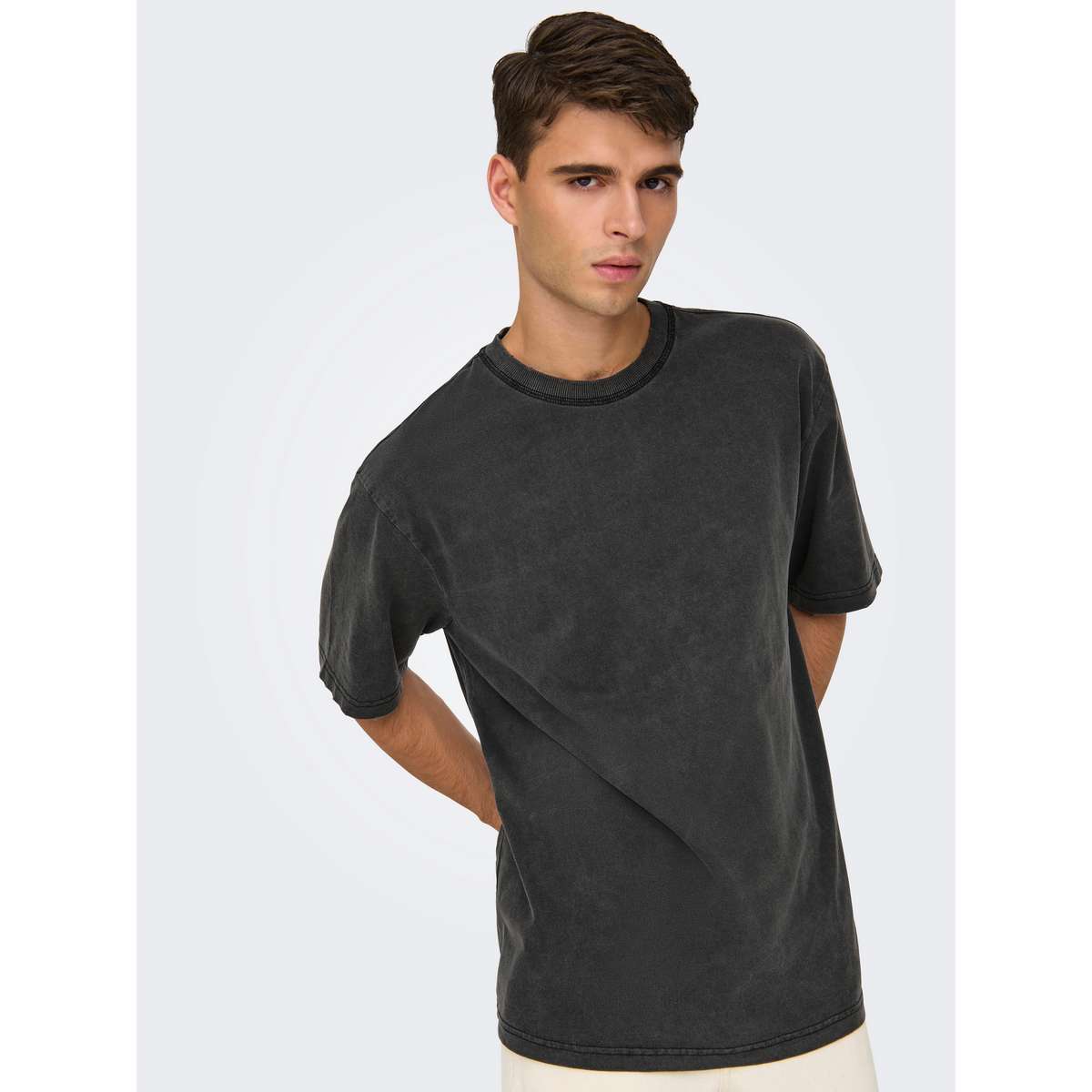 ONLY & SONS MEN΄S RELAXED FIT COTTON DISTRESS T-SHIRT BLACK - Μαύρο - M
