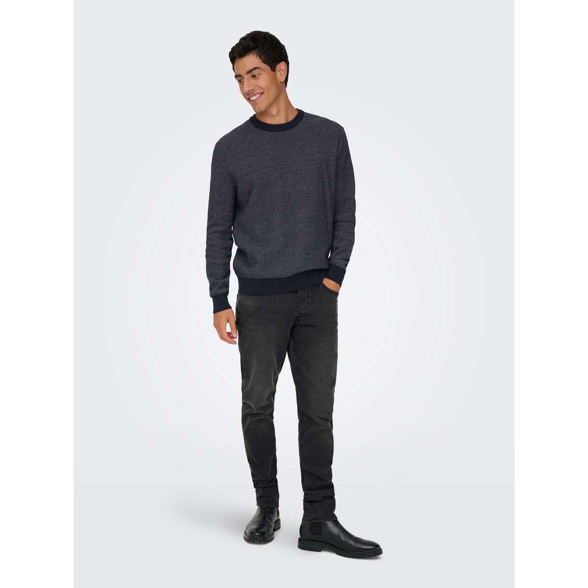 ONLY & SONS MORGAN MEN΄S REFULAR FIT COTTON STRUCTURE CREW KNIT NAVY BLAZZER / BLUE