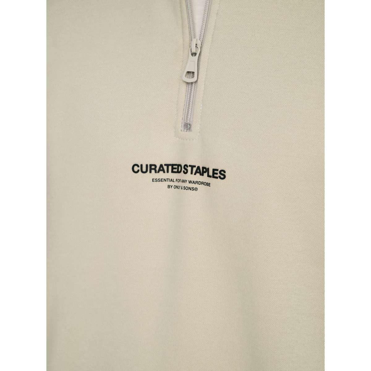 ONLY & SONS CURATED MEN΄S REGULAR FIT COTTON HALF ZIP SWEATSHIRT SILVER LINING / BEIGE