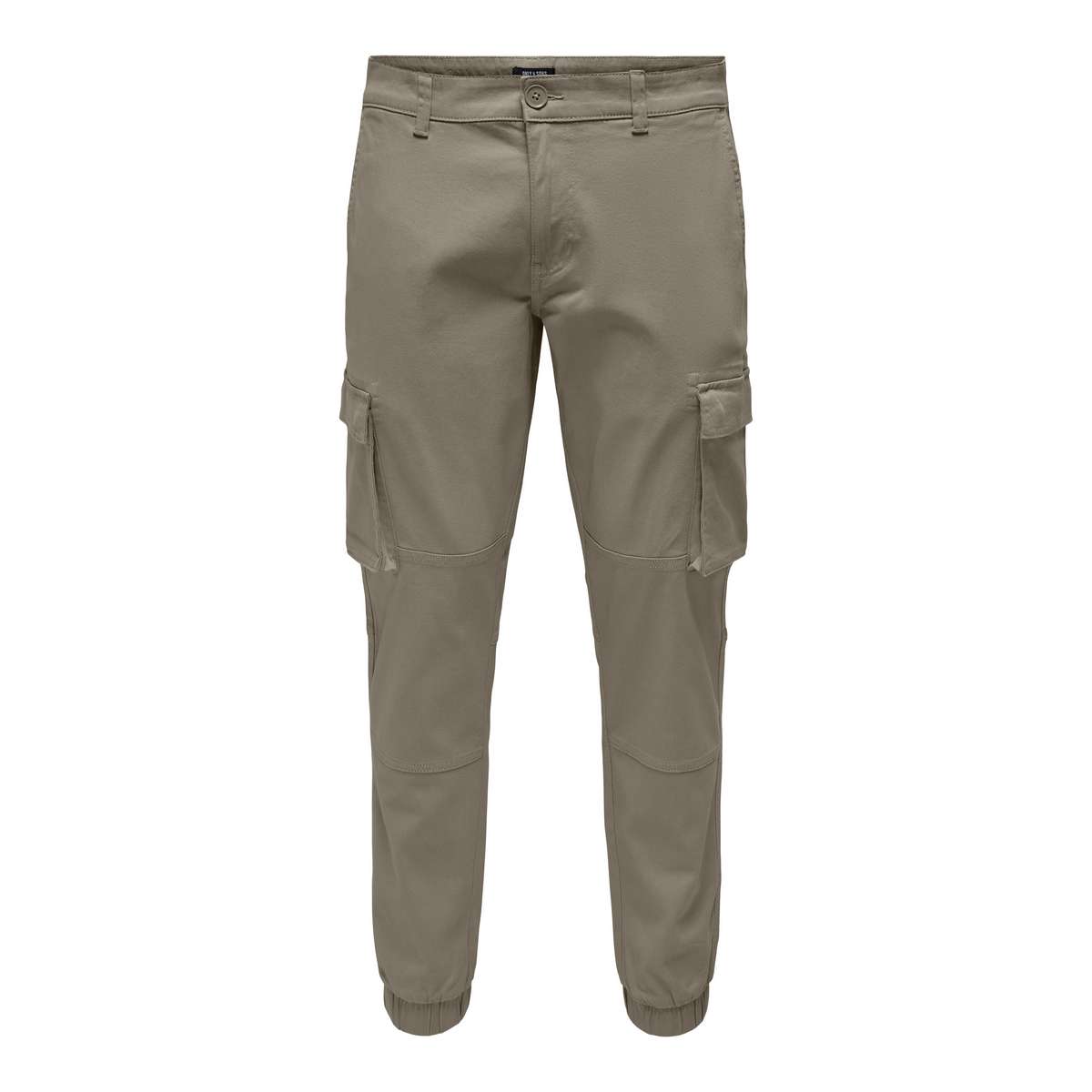 ONLY & SONS MEN΄S TAPERED FIT COTTON ELASTICATED HEMS TROUSERS 22016687 FALCON BROWN - Καφέ - W33 L32