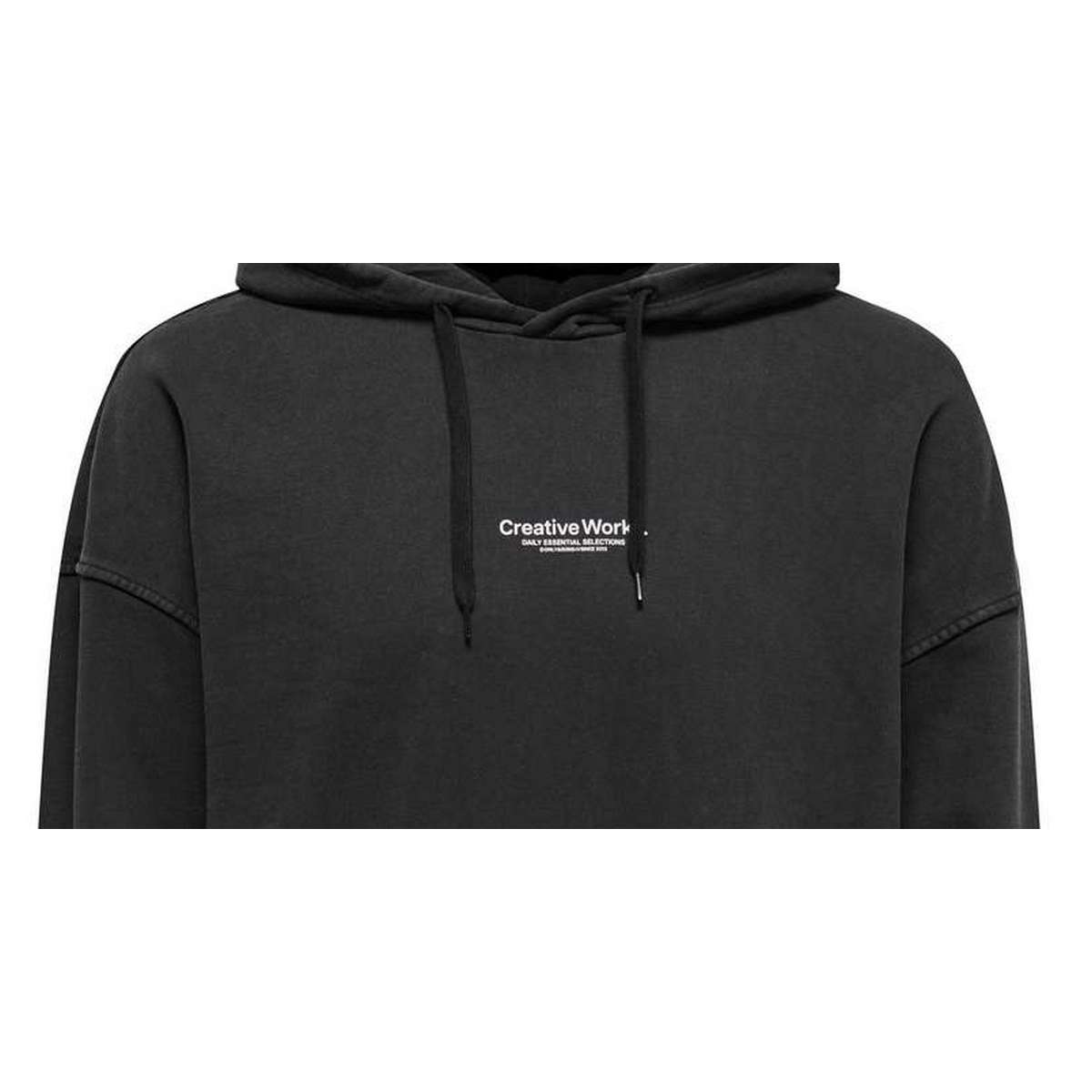 ONLY & SONS MEN΄S RELAXED FIT COTTON CREATIVE WASHED HOODIE BLACK - Μαύρο - XL