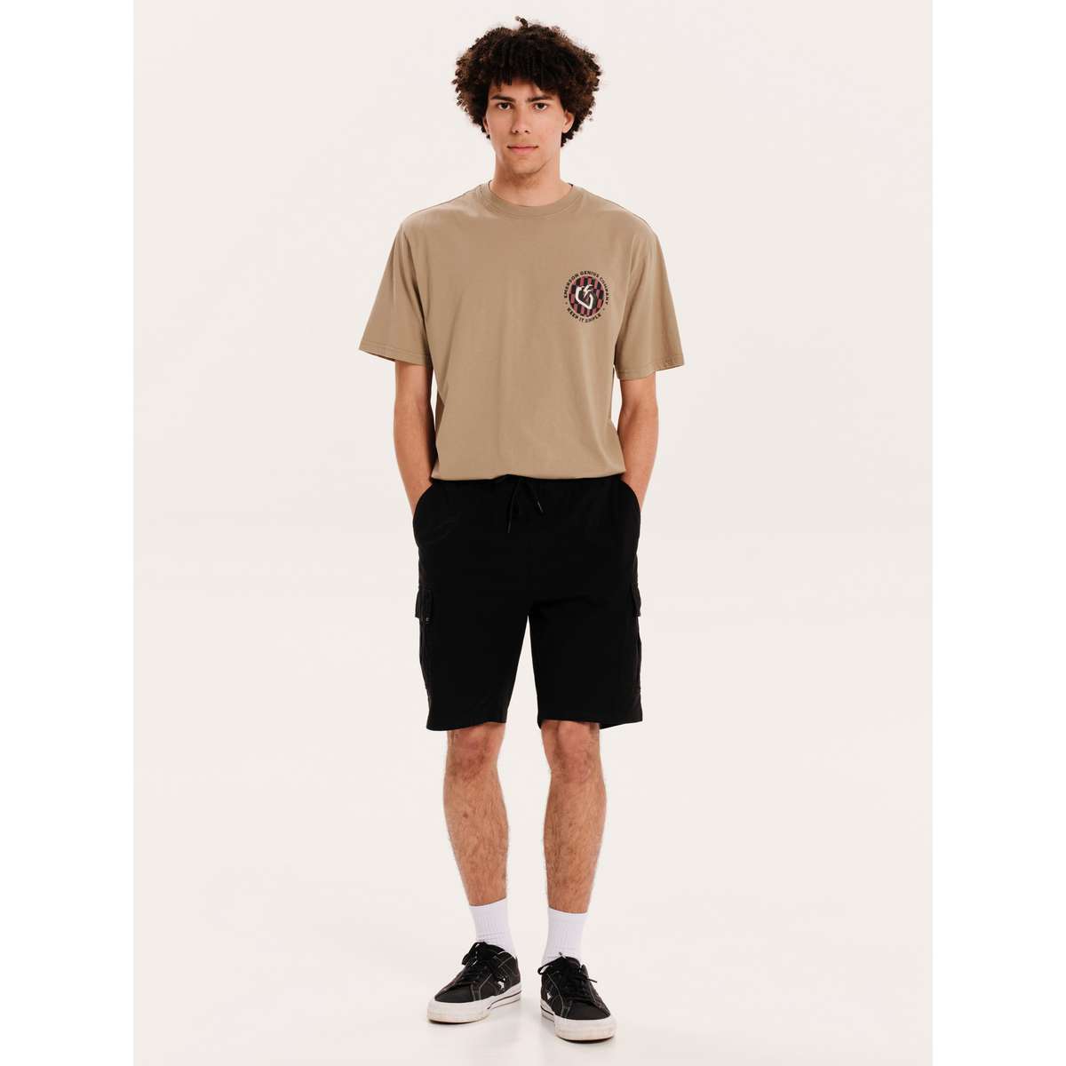 EMERSON MEN’S REGULAR FIT COTTON FULL ELASTICATED CLASSIC CARGO SHORTS 251.EM47.17 BLACK