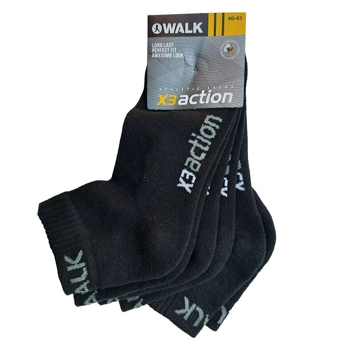 Walk Men΄s Cotton Socks Black 3Pack V17-020202 - Μαύρο - 40-43
