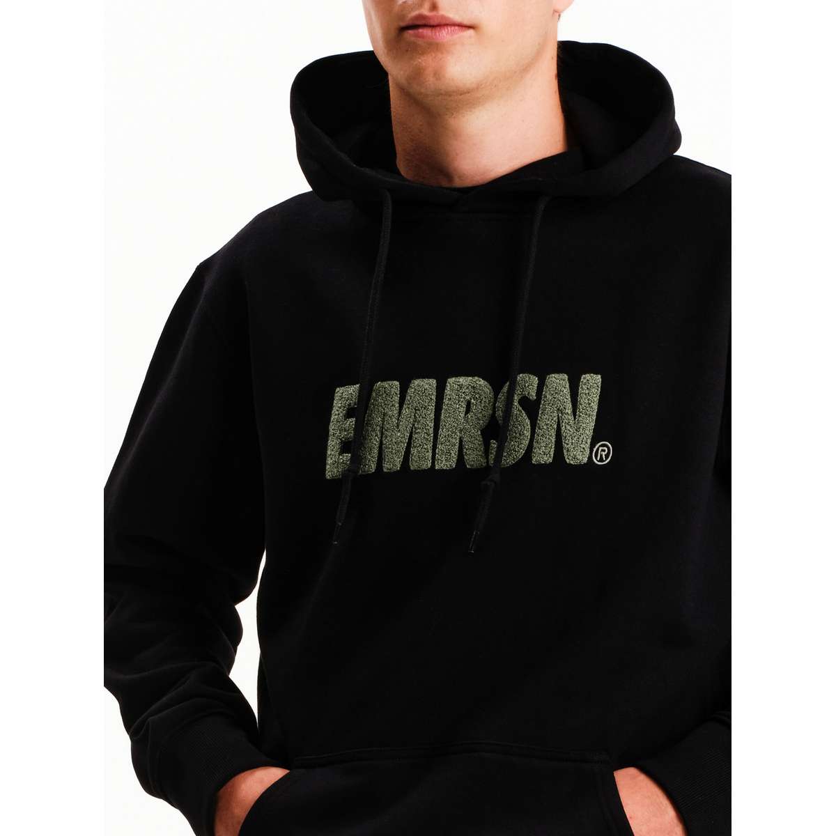 EMERSON MEN’S REGULAR FIT COTTON LOGO PULLOVER HOODIE 252.EM20.11-BLACK