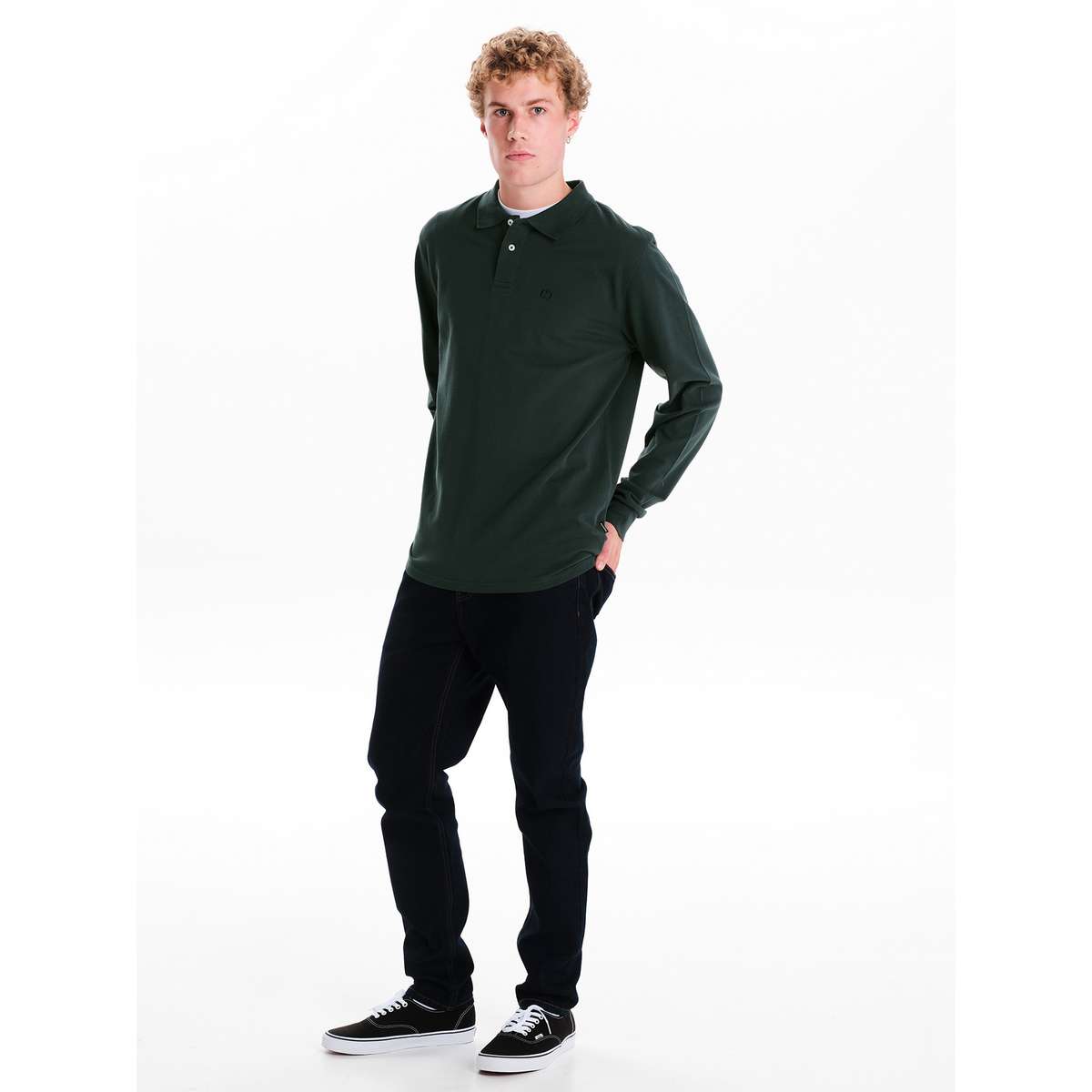 EMERSON MEN’S REGULAR FIT COTTON LONG SLEEVE POLO PIQUET 252.EM35.01A-FOREST