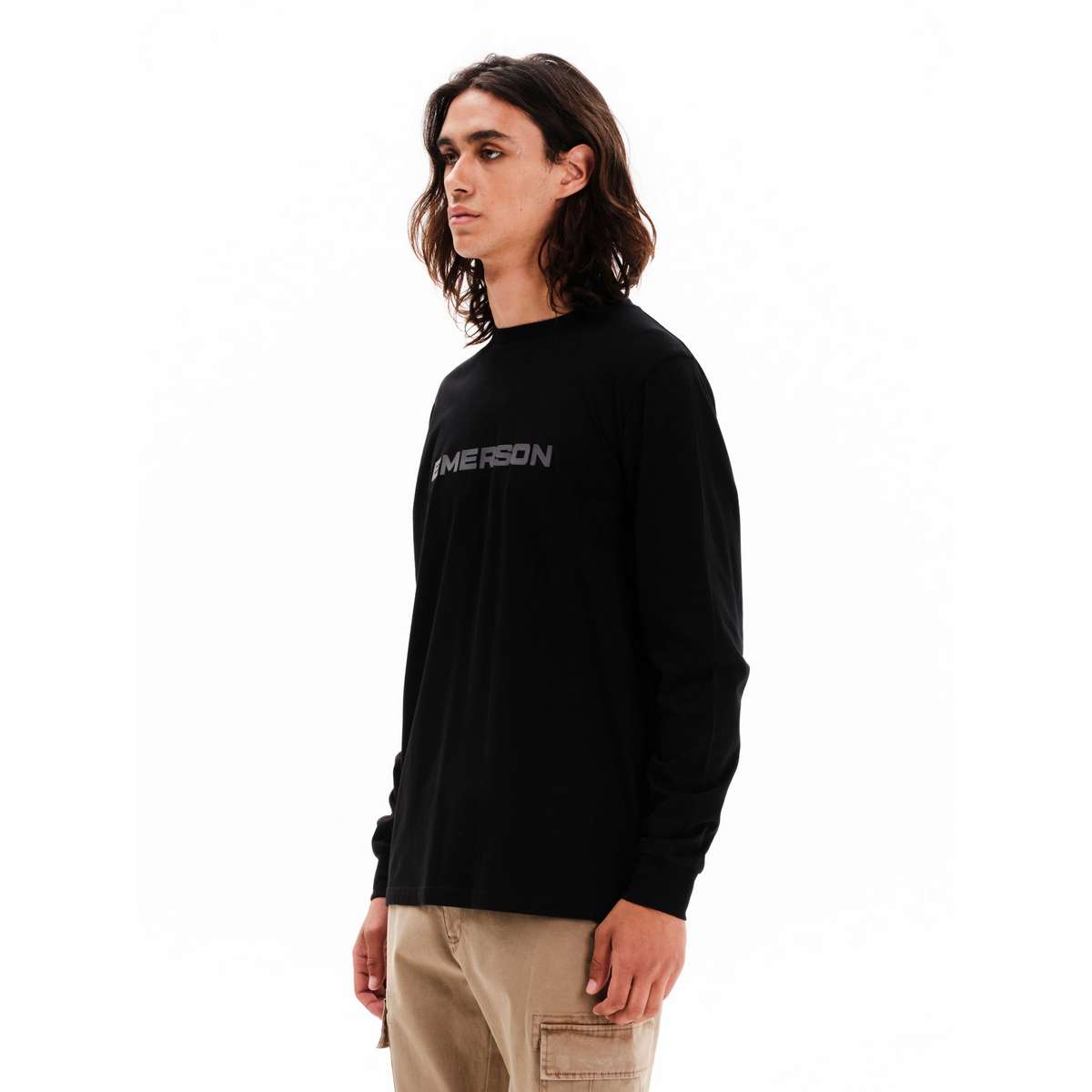 EMERSON MEN’S REGULAR FIT COTTON LONG SLEEVE TEE 252.EM31.01-BLACK