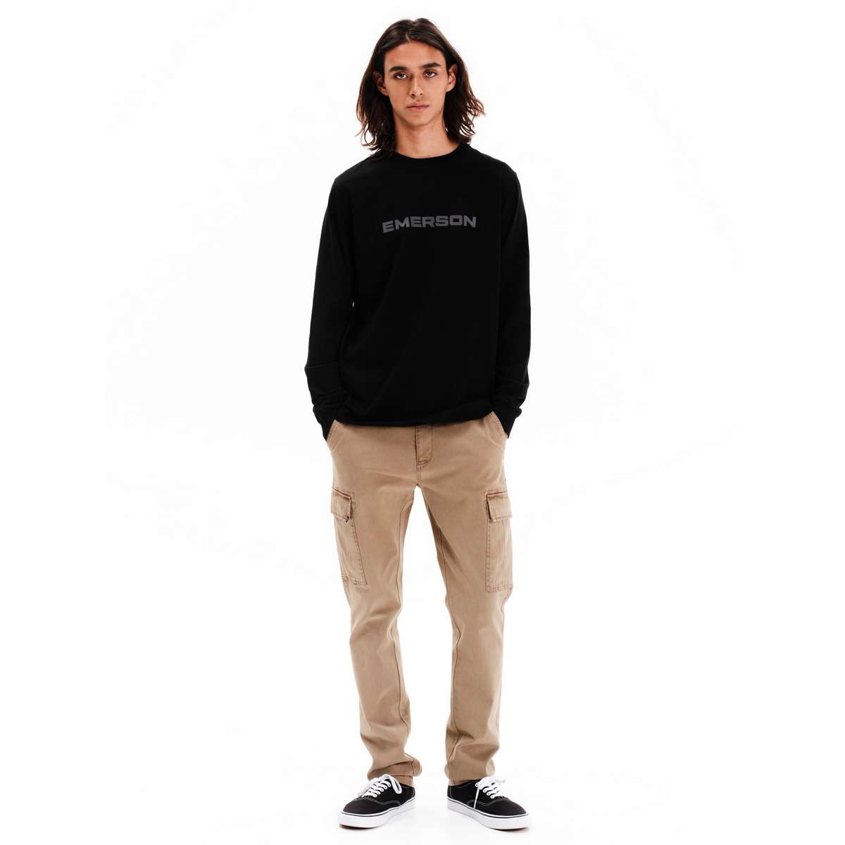 EMERSON MEN’S REGULAR FIT COTTON LONG SLEEVE TEE 252.EM31.01-BLACK