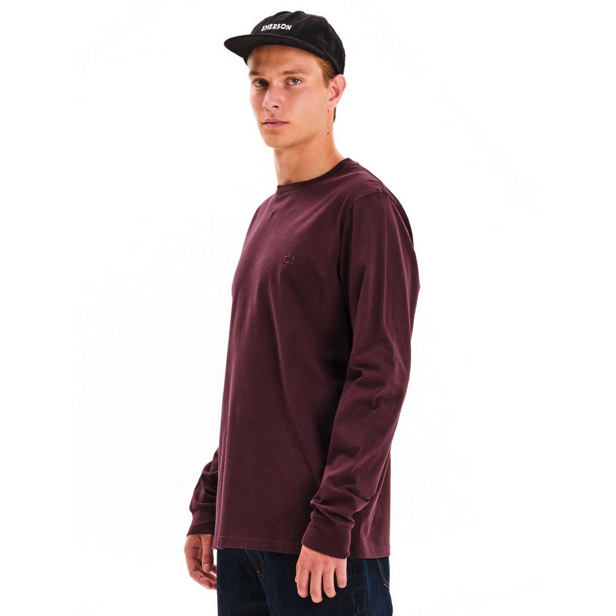 EMERSON MEN’S REGULAR FIT COTTON LOGO LONG SLEEVE TEE 252.EM31.200-WINE