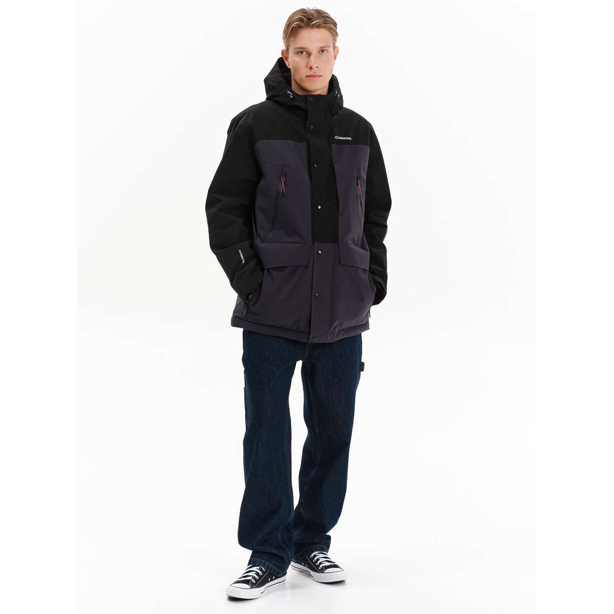 EMERSON MEN’S REGULAR FIT POLYESTER HOODED PARKA JACKET 252.EM10.29 EBONY/BLACK