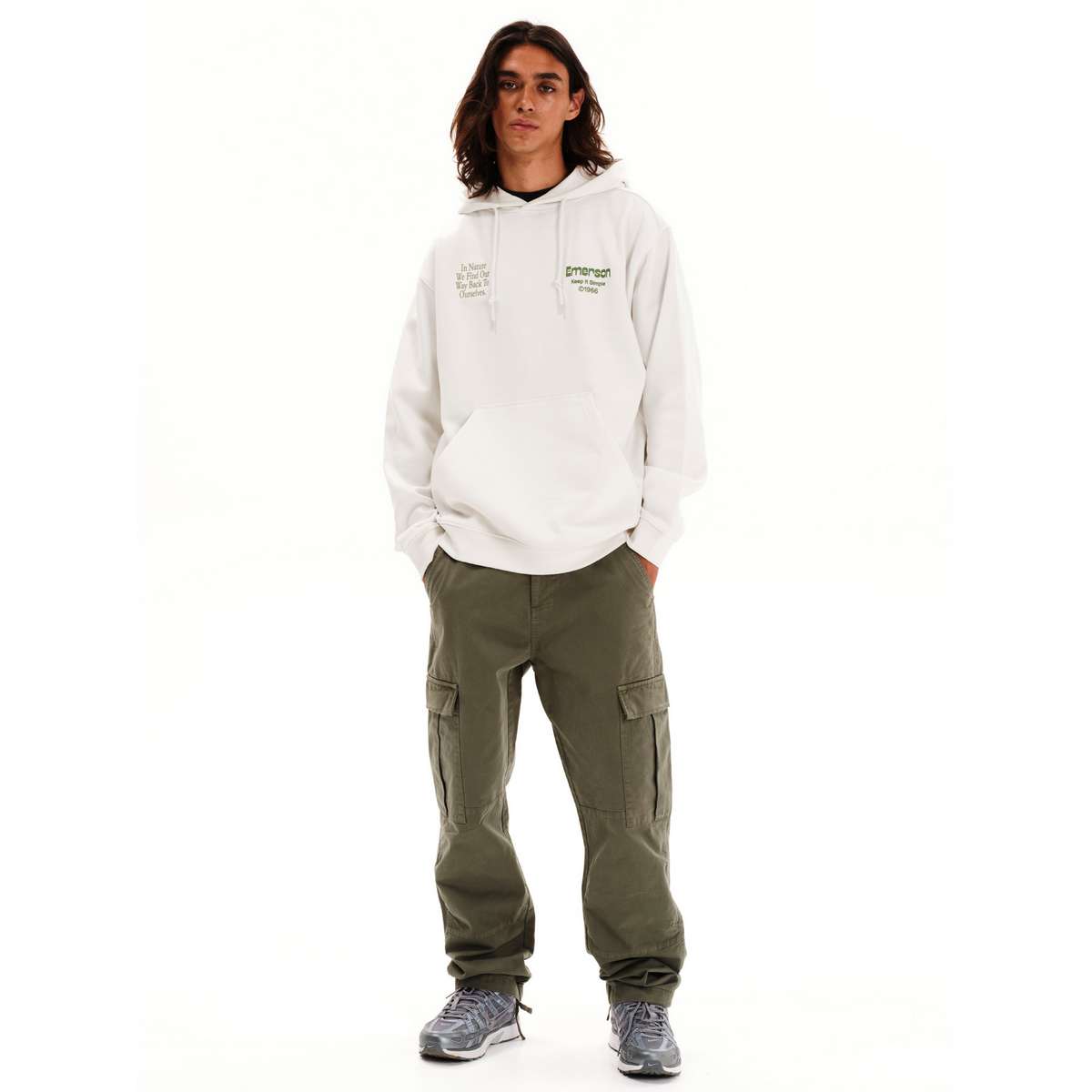 EMERSON MEN’S LOOSE FIT COTTON PULLOVER HOODIE ΄΄EMRSN΄΄ CABIN 252.EM20.13 OFF WHITE