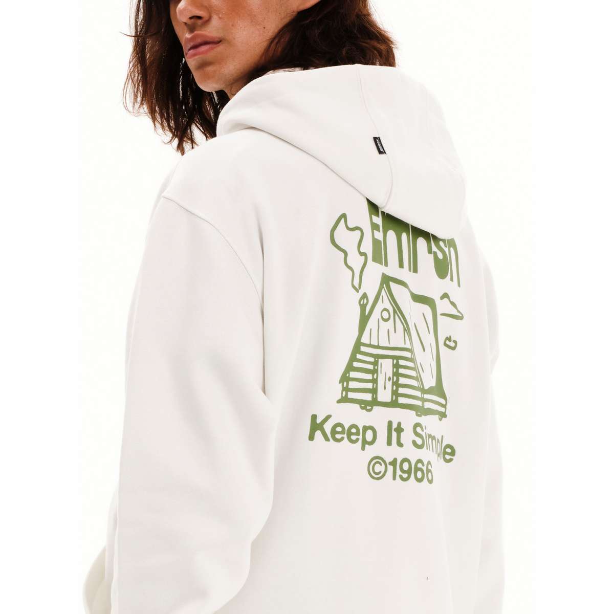 EMERSON MEN’S LOOSE FIT COTTON PULLOVER HOODIE ΄΄EMRSN΄΄ CABIN 252.EM20.13 OFF WHITE