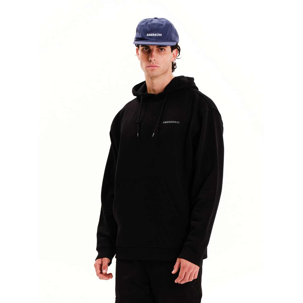 EMERSON MEN’S OVERSIZED COTTON PULLOVER HOODIE 252.EM20.50 BLACK