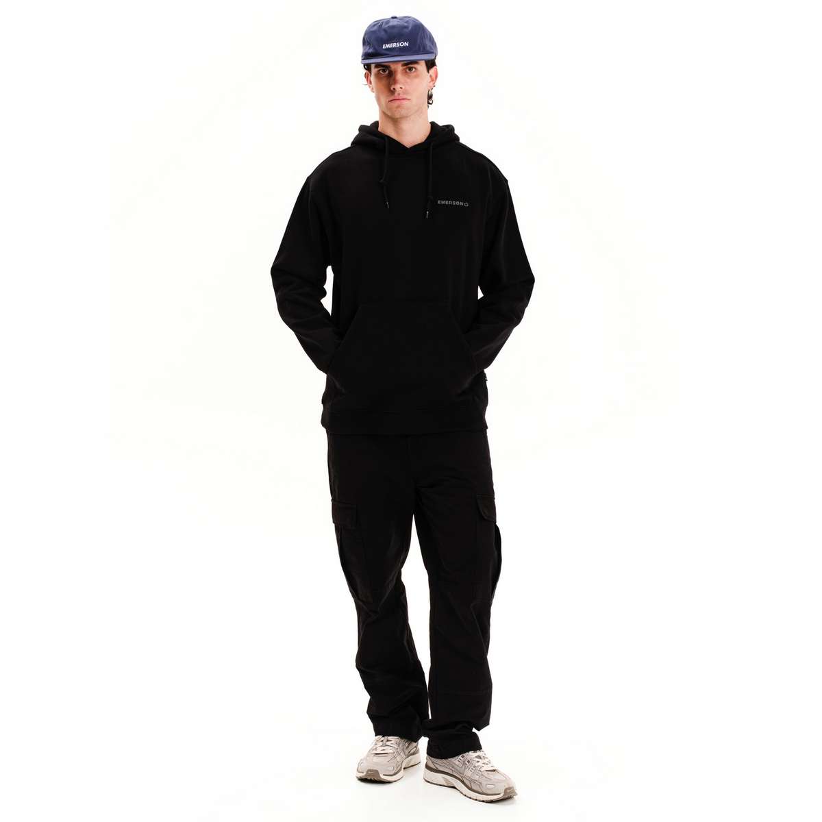 EMERSON MEN’S OVERSIZED COTTON PULLOVER HOODIE 252.EM20.50 BLACK