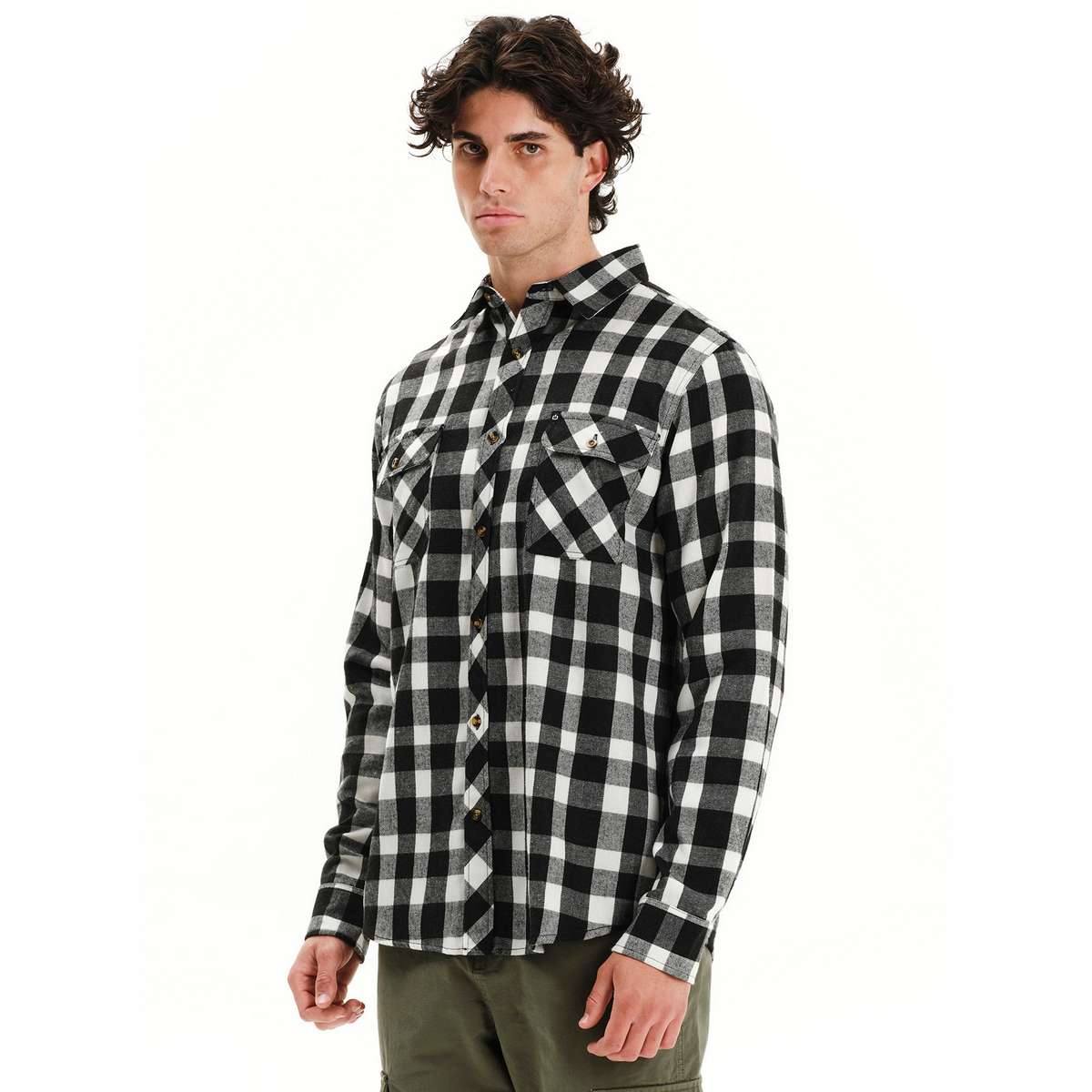 EMERSON MEN’S REGULAR FIT COTTON CLASSIC BUTTON DOWN SHIRT 252.EM60.80 BLACK/WHITE