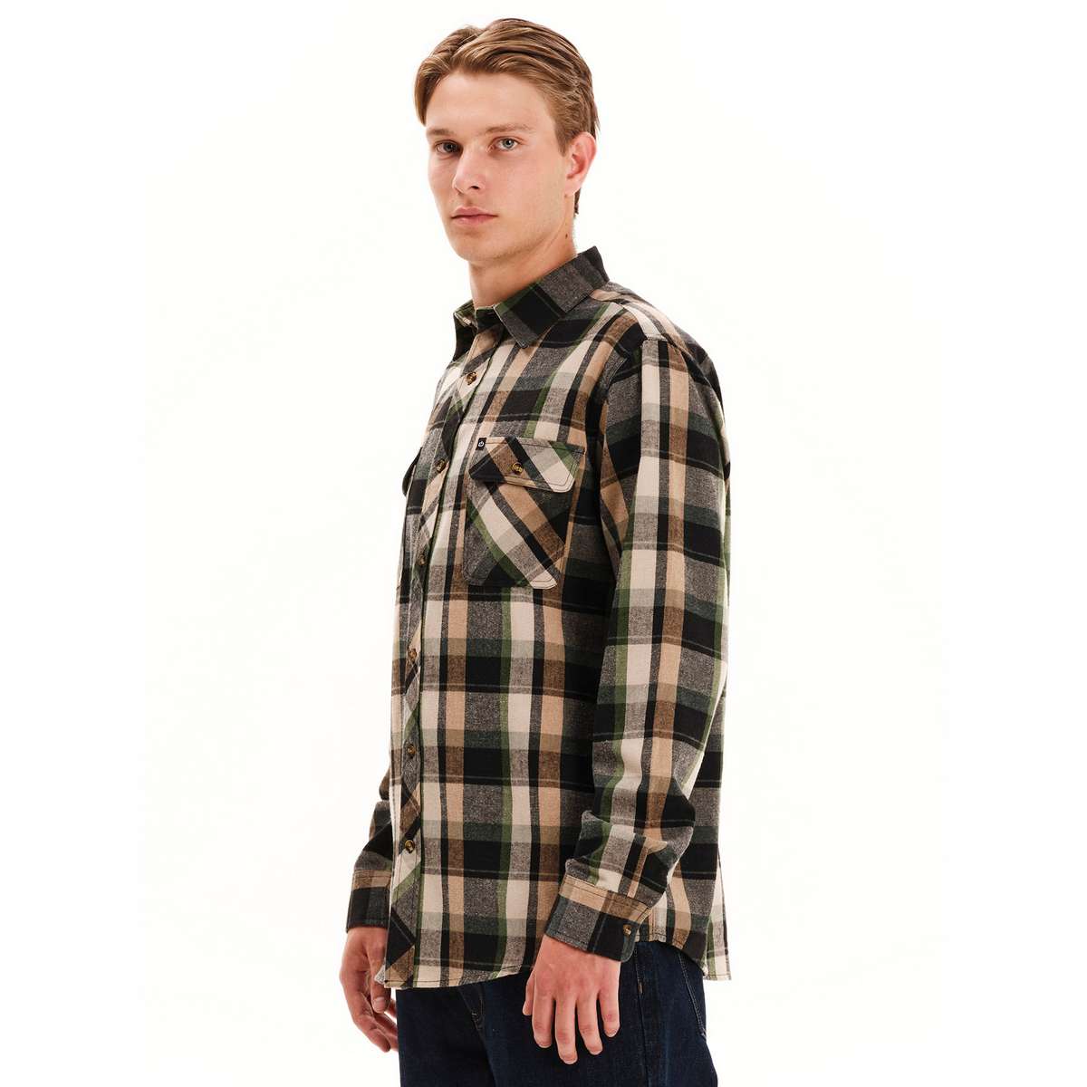 EMERSON MEN’S REGULAR FIT COTTON CLASSIC BUTTON DOWN SHIRT 252.EM60.80 GREEN/BEIGE