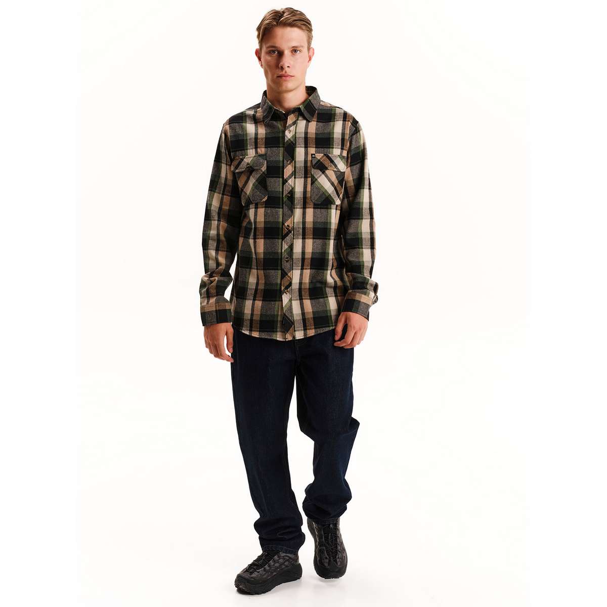 EMERSON MEN’S REGULAR FIT COTTON CLASSIC BUTTON DOWN SHIRT 252.EM60.80 GREEN/BEIGE