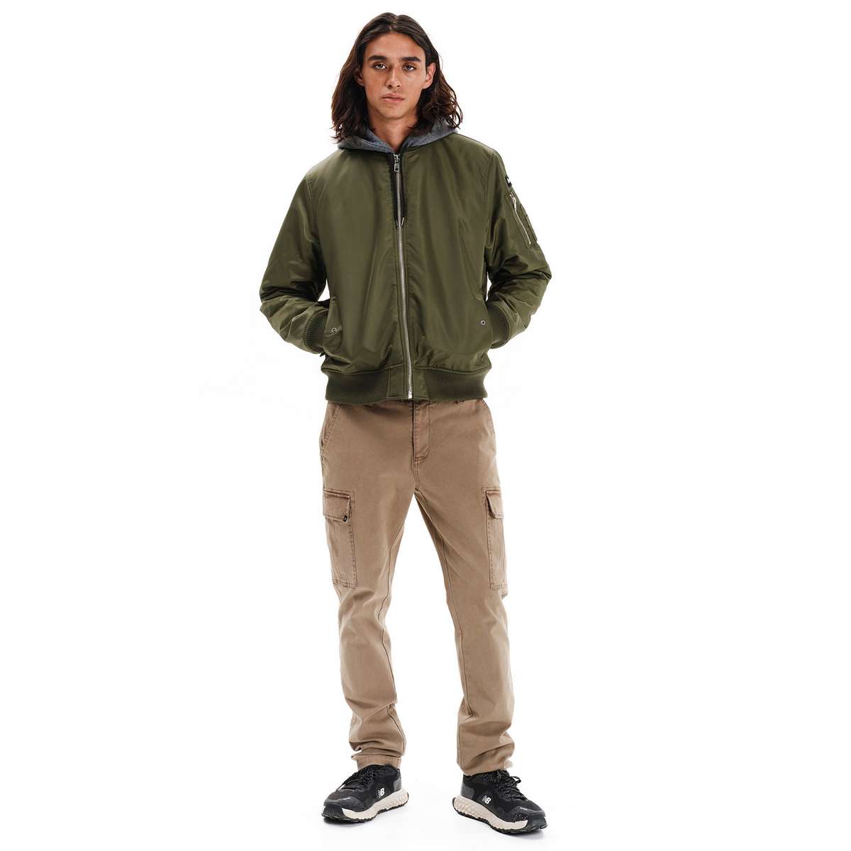EMERSON MEN’S REGULAR FIT NYLON FLIGHT JACKET WITH DETACHABLE HOOD 252.EM10.59 OLIVE