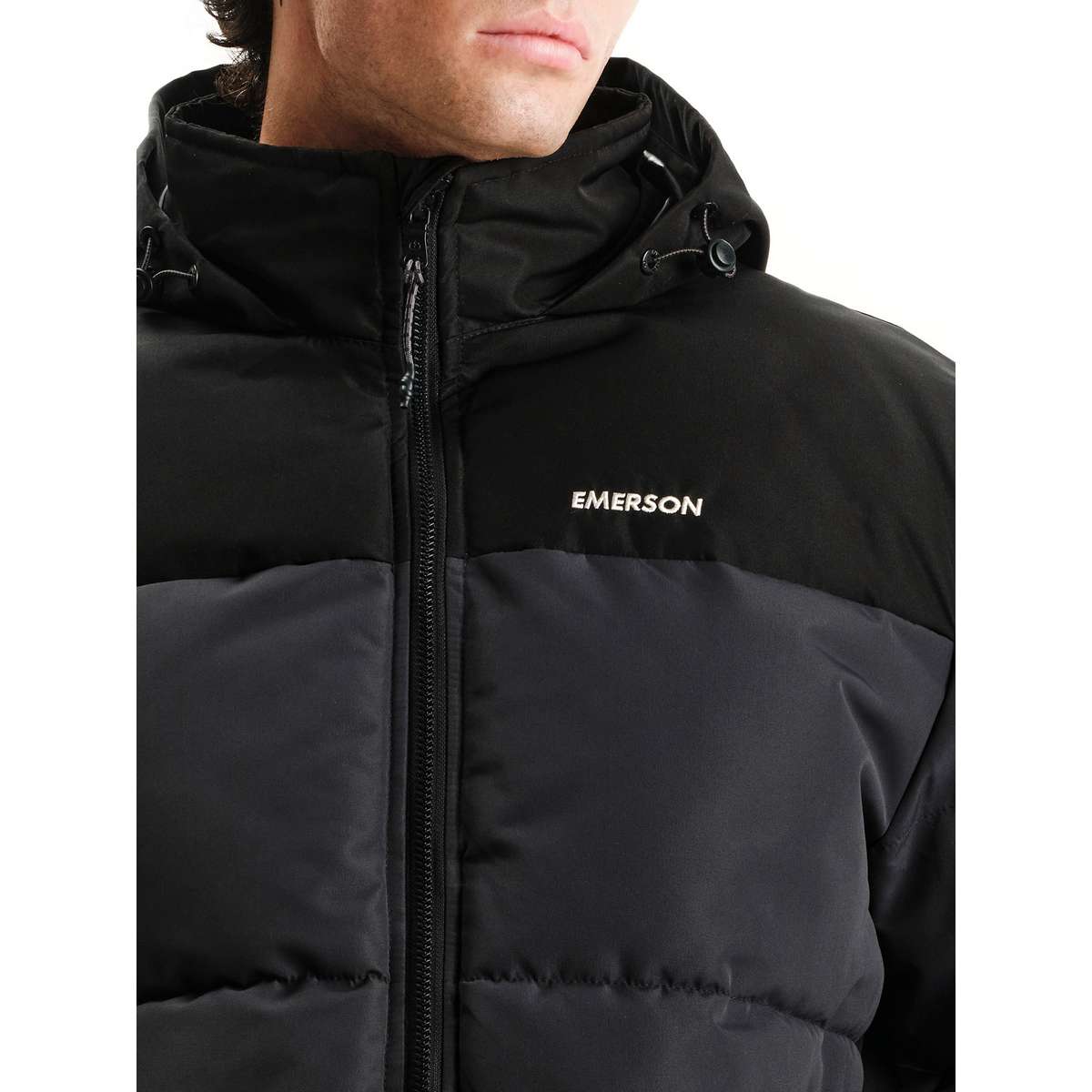 EMERSON MEN’S REGULAR FIT POLYESTER PUFFER JACKET WITH ROLL-IN HOOD 252.EM10.79 EBONY/BLACK