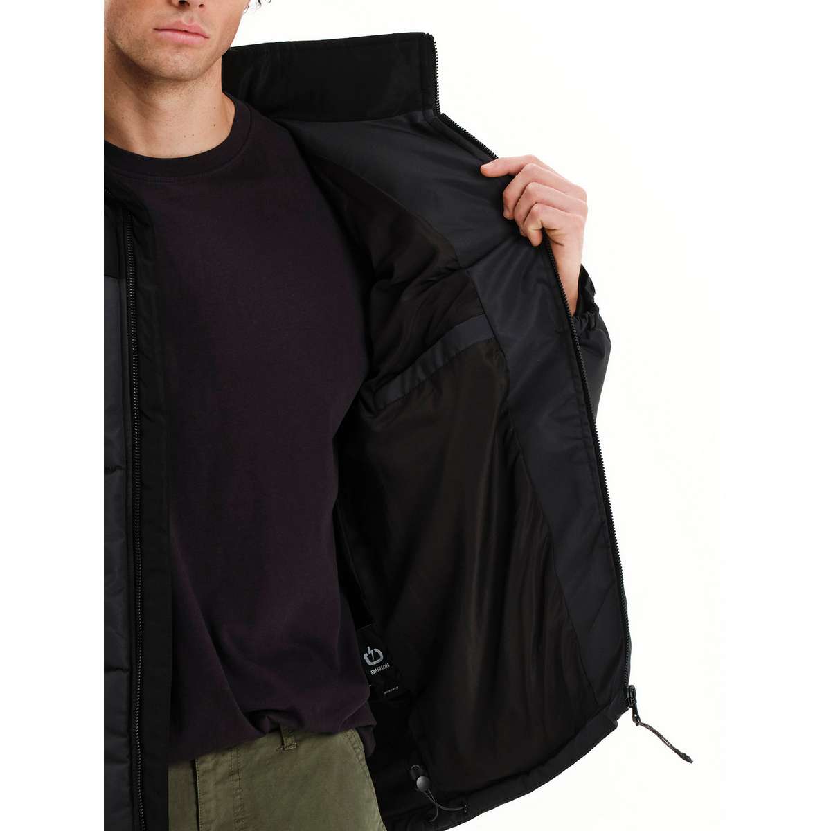 EMERSON MEN’S REGULAR FIT POLYESTER PUFFER JACKET WITH ROLL-IN HOOD 252.EM10.79 EBONY/BLACK