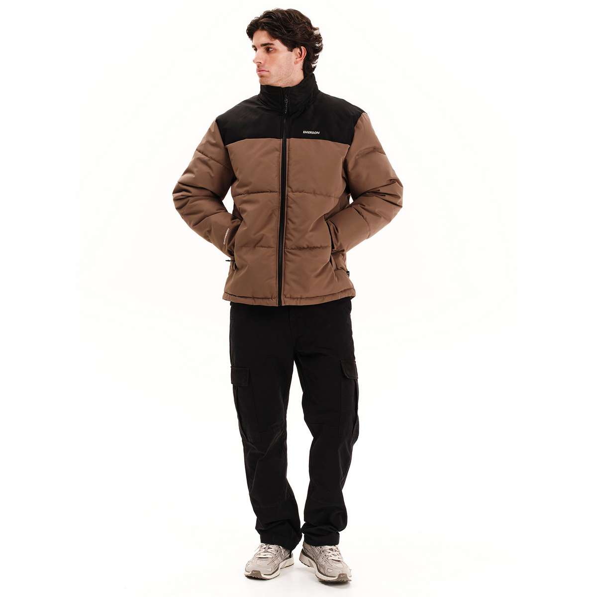 EMERSON MEN’S REGULAR FIT POLYESTER PUFFER JACKET WITH ROLL-IN HOOD 252.EM10.79 L.BROWN/BLACK
