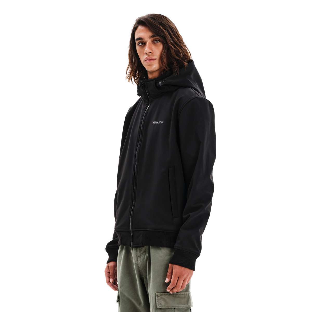 EMERSON MEN’S REGULAR FIT POLYESTER BONDED BOMBER JACKET BLACK