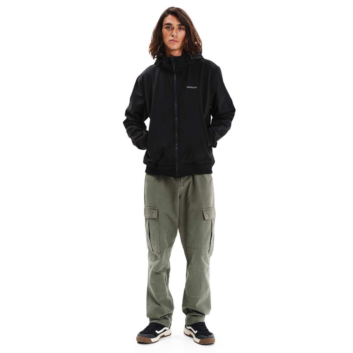 EMERSON MEN’S REGULAR FIT POLYESTER BONDED BOMBER JACKET BLACK