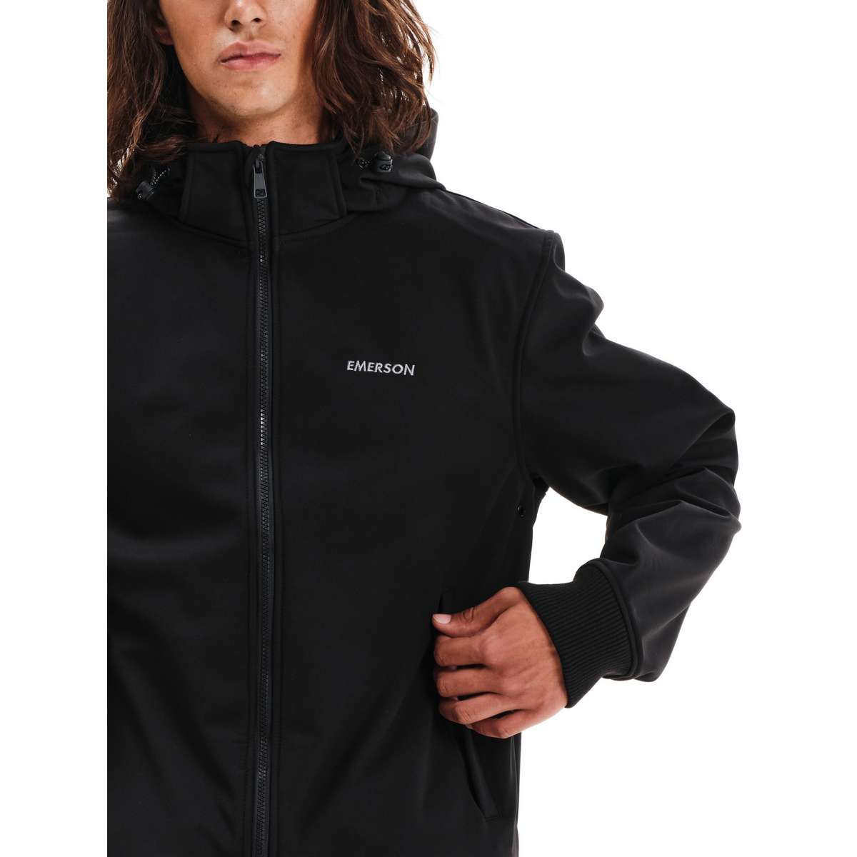 EMERSON MEN’S REGULAR FIT POLYESTER BONDED BOMBER JACKET BLACK