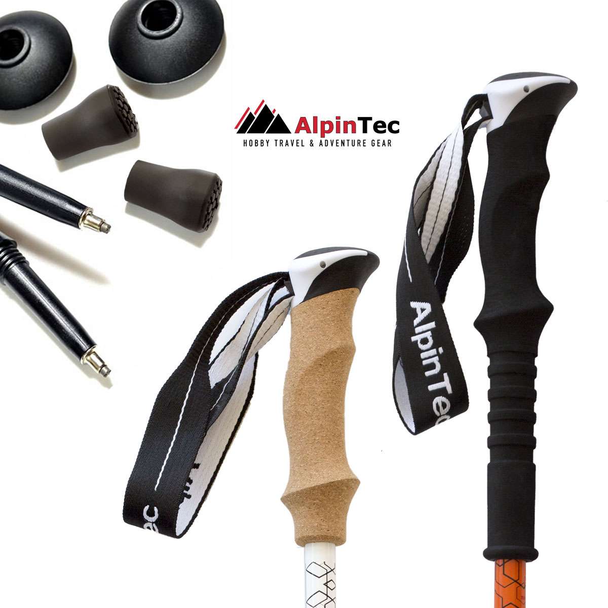 AlpinPro Pair of Telescopic Aluminum Fast Lock Trekking Poles Olympus Orange 240gr