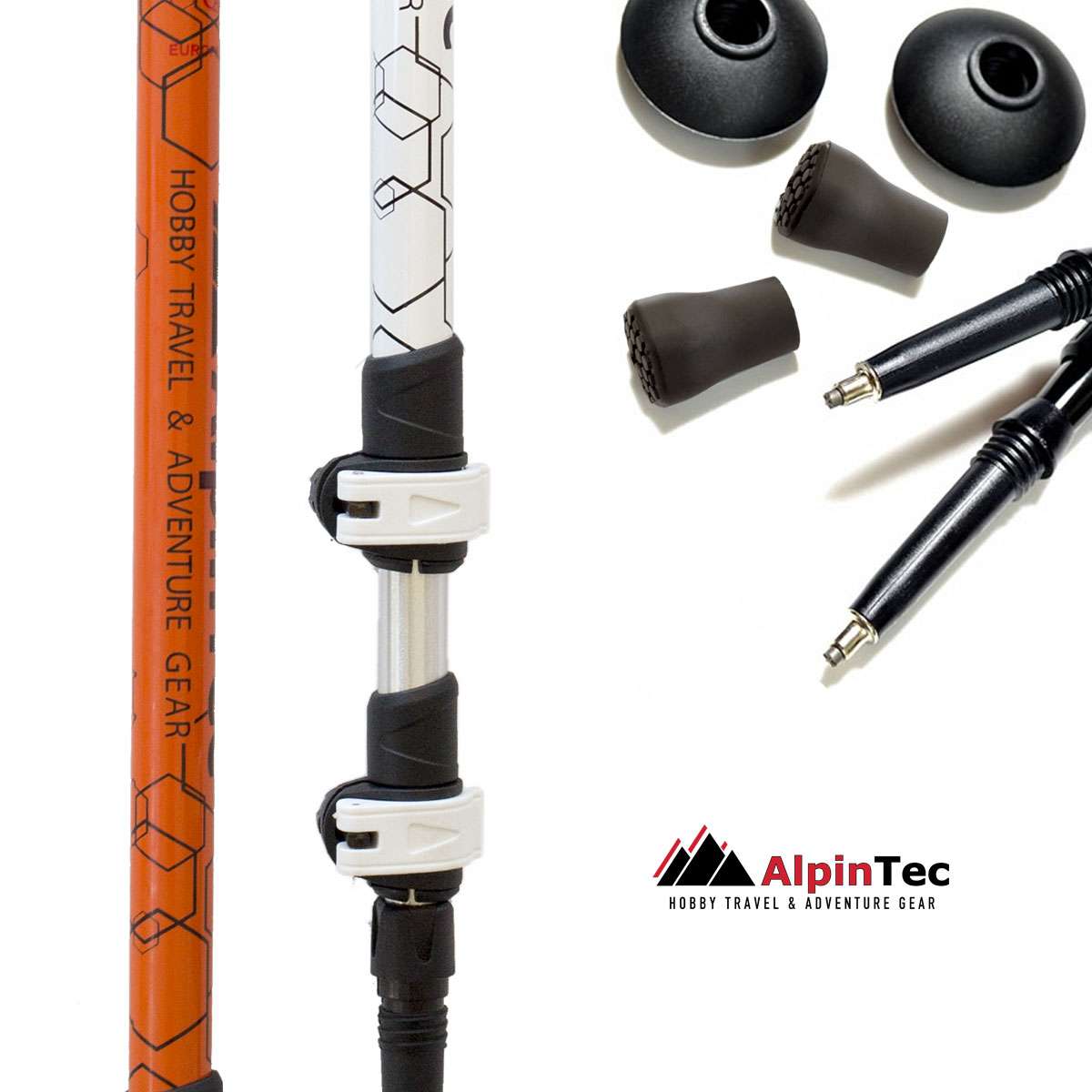AlpinPro Pair of Telescopic Aluminum Fast Lock Trekking Poles Olympus Orange 240gr