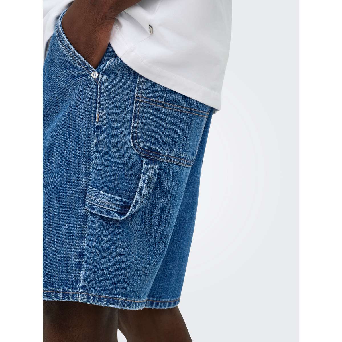 ONLY & SONS MENS LOOSE FIT COTTON FADE CARP. MB DOT DENIM SHORTS WW BLUE