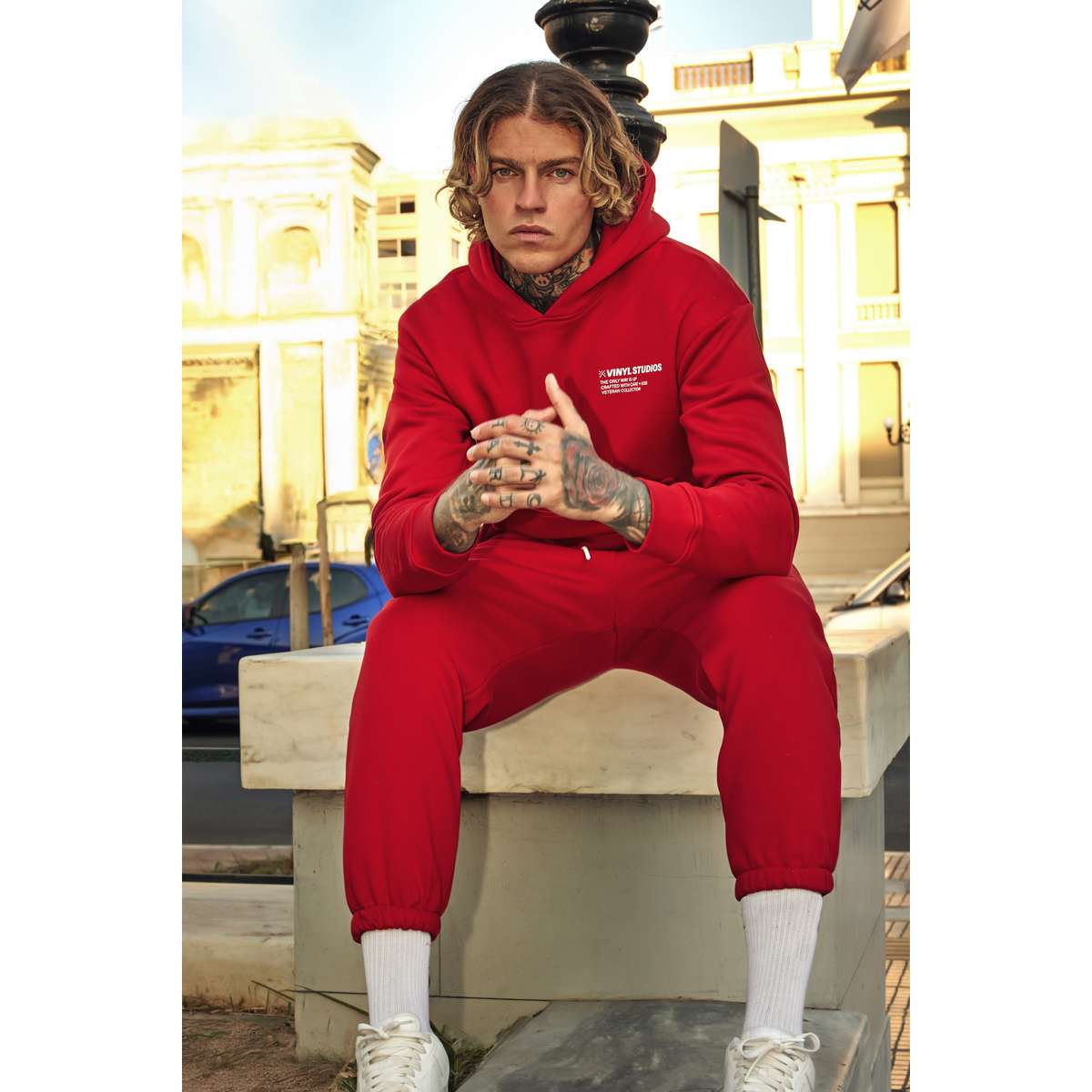 VINYL ART CLOTHING MENS REGULAR FIT COTTON OVERSIZED STUDIOS V LEGACY HOODIE RED 75757-55