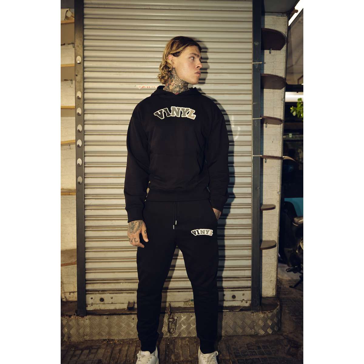 VINYL ART CLOTHING MENS REGULAR FIT COTTON PATCH PUFF LOGO SWEATPANTS BLACK 03714-01