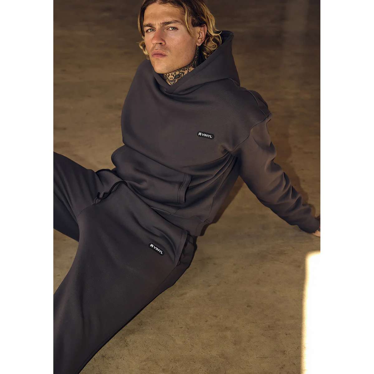 VINYL ART CLOTHING MENS OVERSIZE FIT COTTON EMBLEM HOODIE GREY 84815-09