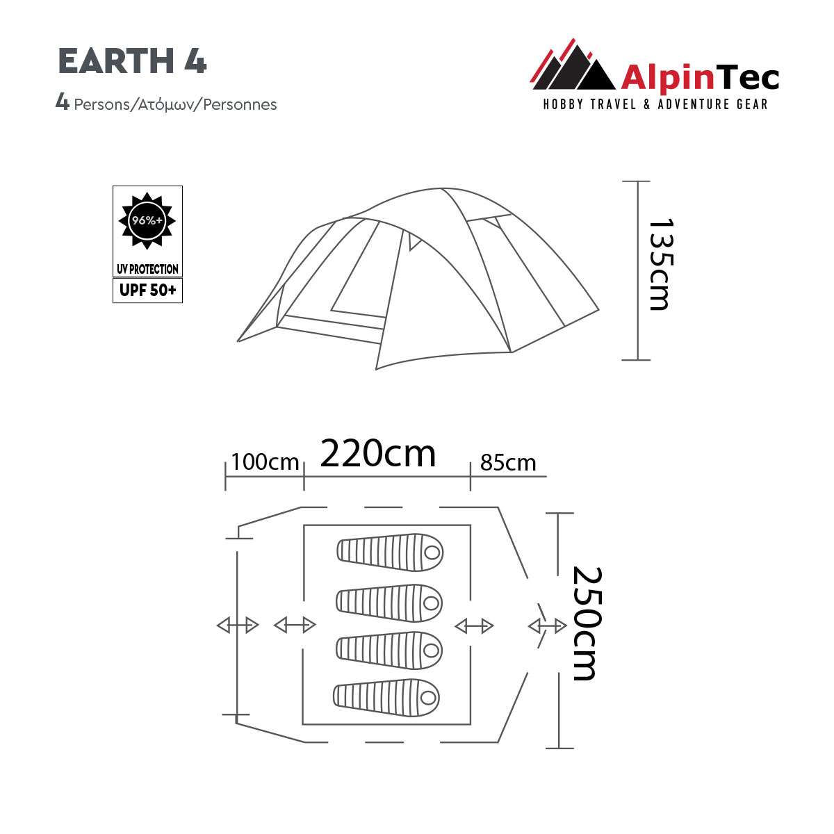 AlpinPro Earth 4 Χειμερινή Σκηνή Camping Igloo Πράσινη για 4 Άτομα 16004SND