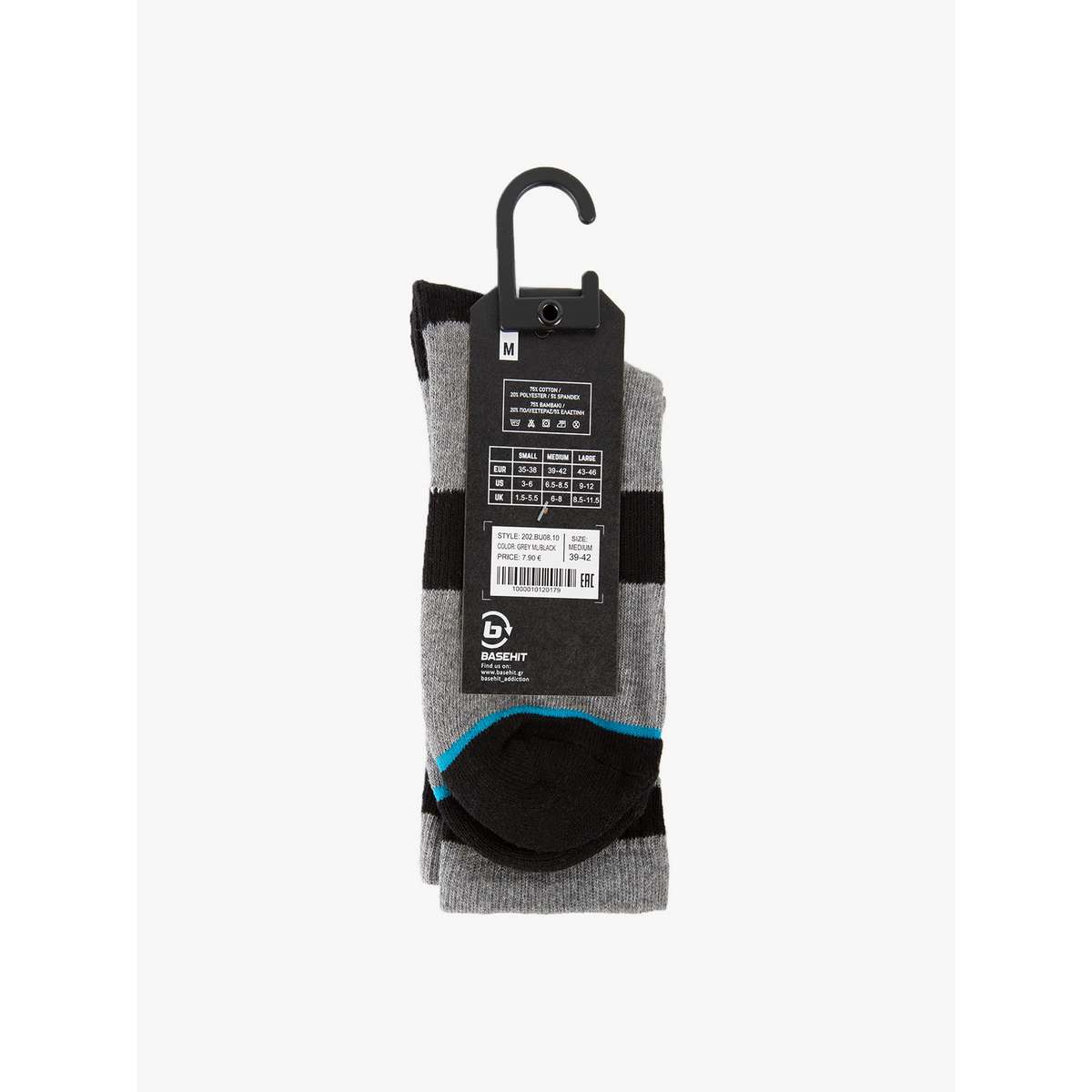 Basehit Ριγέ Ανδρικές Κάλτσες Γκρι 1-PACK 202.BU08.10 GREY ML/BLACK - Γκρι - 43-46