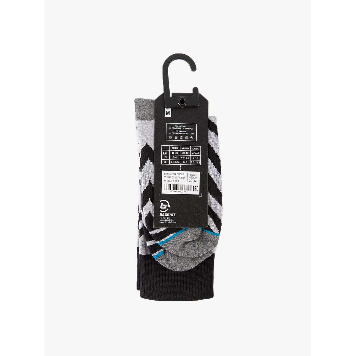 Basehit Ανδρικές Κάλτσες Με Σχέδια Γκρι 1-PACK 202.BU08.21-PR1005-GREY-ML-BLACK