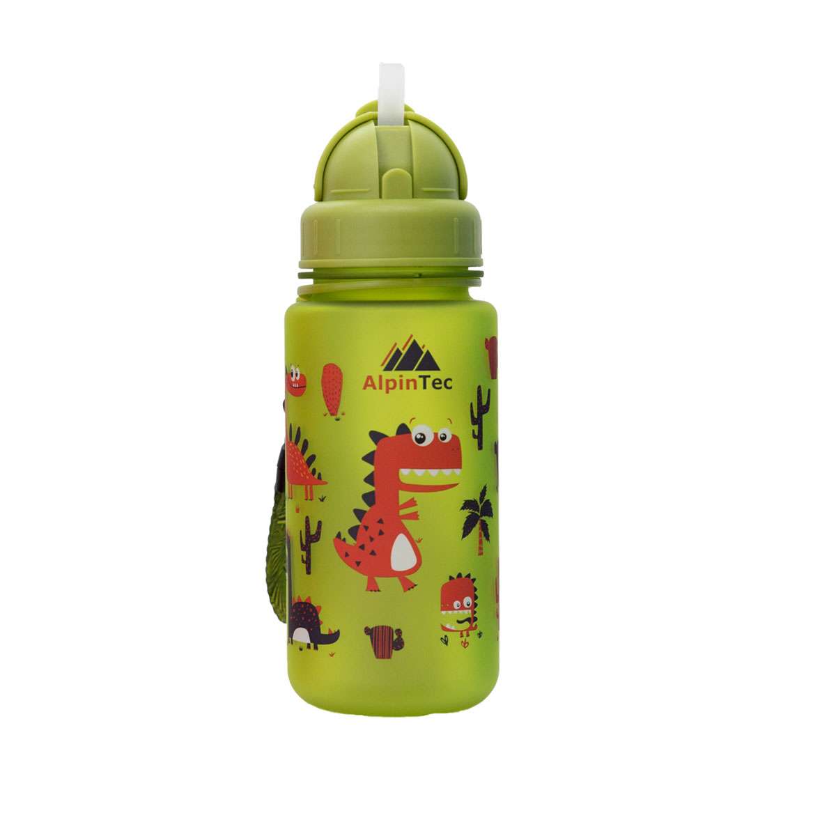 AlpinPro Παιδικό Παγούρι Δεινόσαυρος Πλαστικό με Καλαμάκι Non Spill Πράσινο 400ml