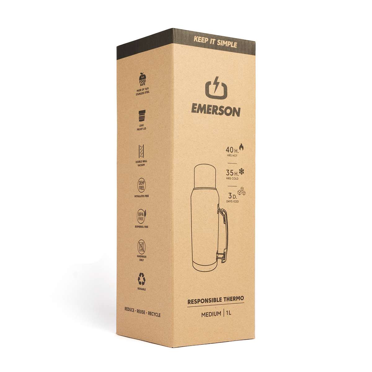 Emerson Ανακυκλώσιμο Μπουκάλι Θερμός Ανοξείδωτο BPA Free 1lt Πράσινο