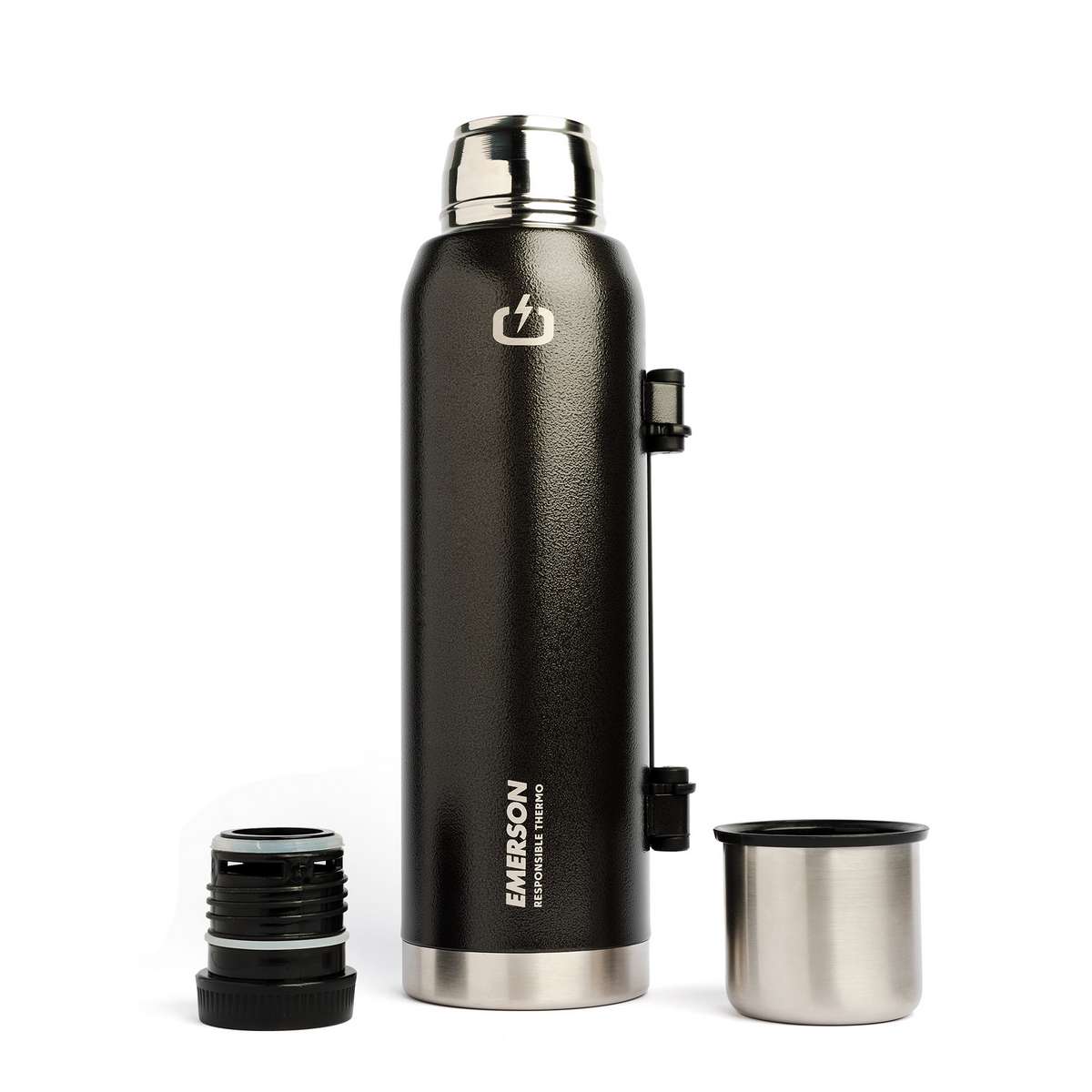 Emerson Ανακυκλώσιμο Μπουκάλι Θερμός Ανοξείδωτο BPA Free 1.3lt Μαύρο με Λαβή Black