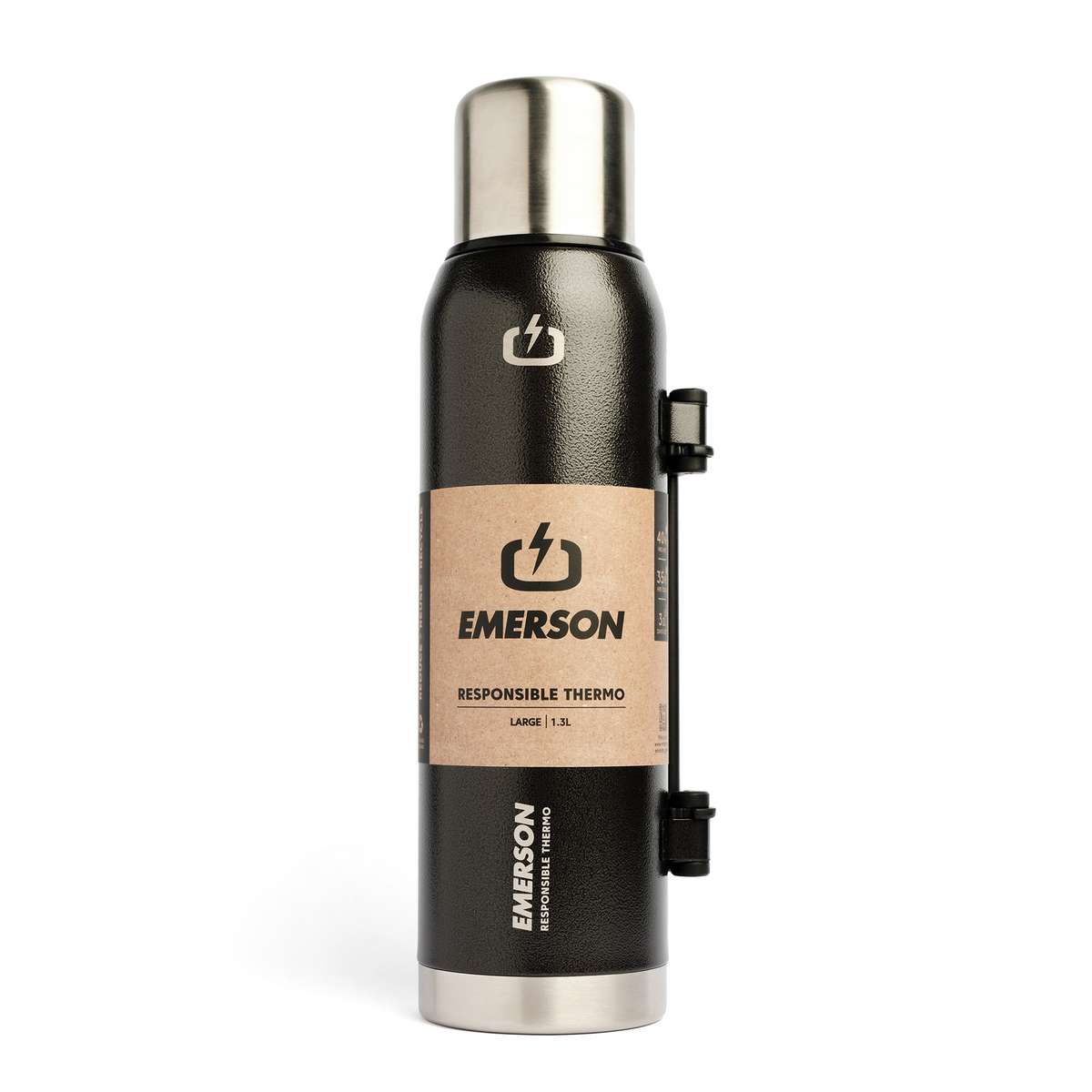 Emerson Ανακυκλώσιμο Μπουκάλι Θερμός Ανοξείδωτο BPA Free 1.3lt Μαύρο με Λαβή Black
