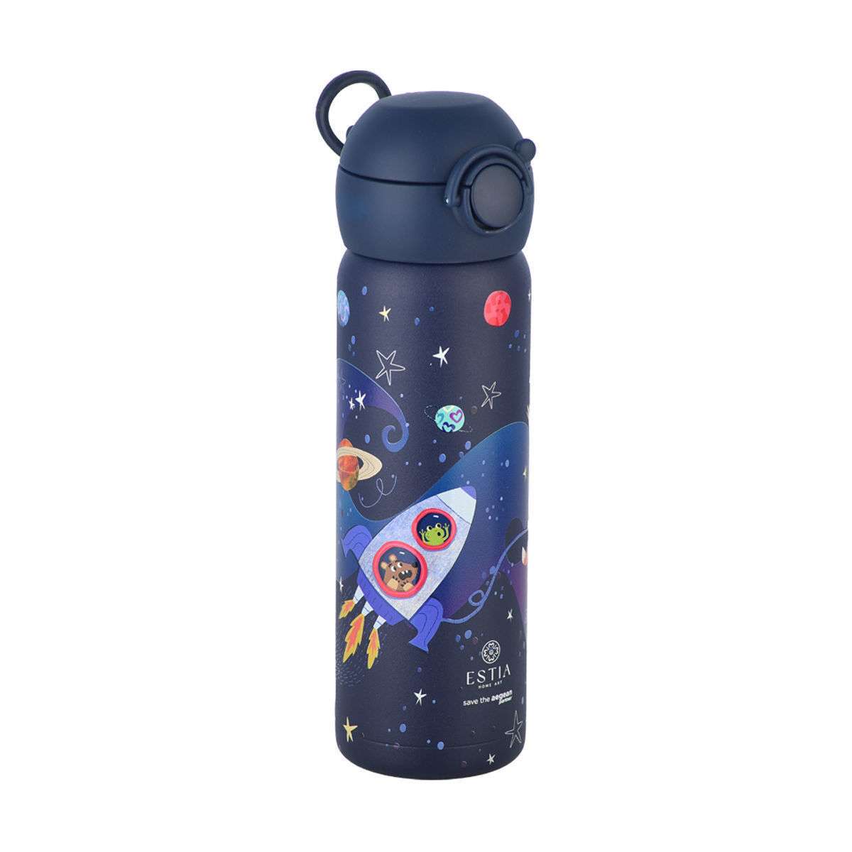 Estia Wonder Bottle Παιδικό Παγούρι Θερμός Ανοξείδωτο με Καλαμάκι Non Spill Solar Jump 500ml Blue