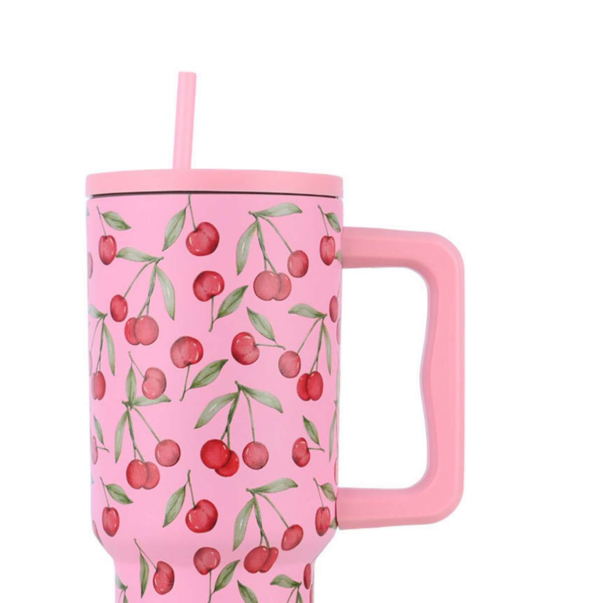 Estia Straw Tumbler XL Handled Tumbler Θερμός Ανοξείδωτο BPA Free 900ml Cherry Rose