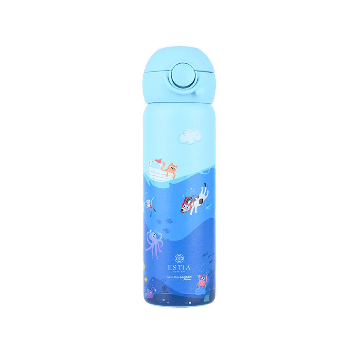 Estia Wonder Bottle Παιδικό Παγούρι Θερμός Ανοξείδωτο με Καλαμάκι Non Spill Ocean Play 500ml Πολύχρωμο