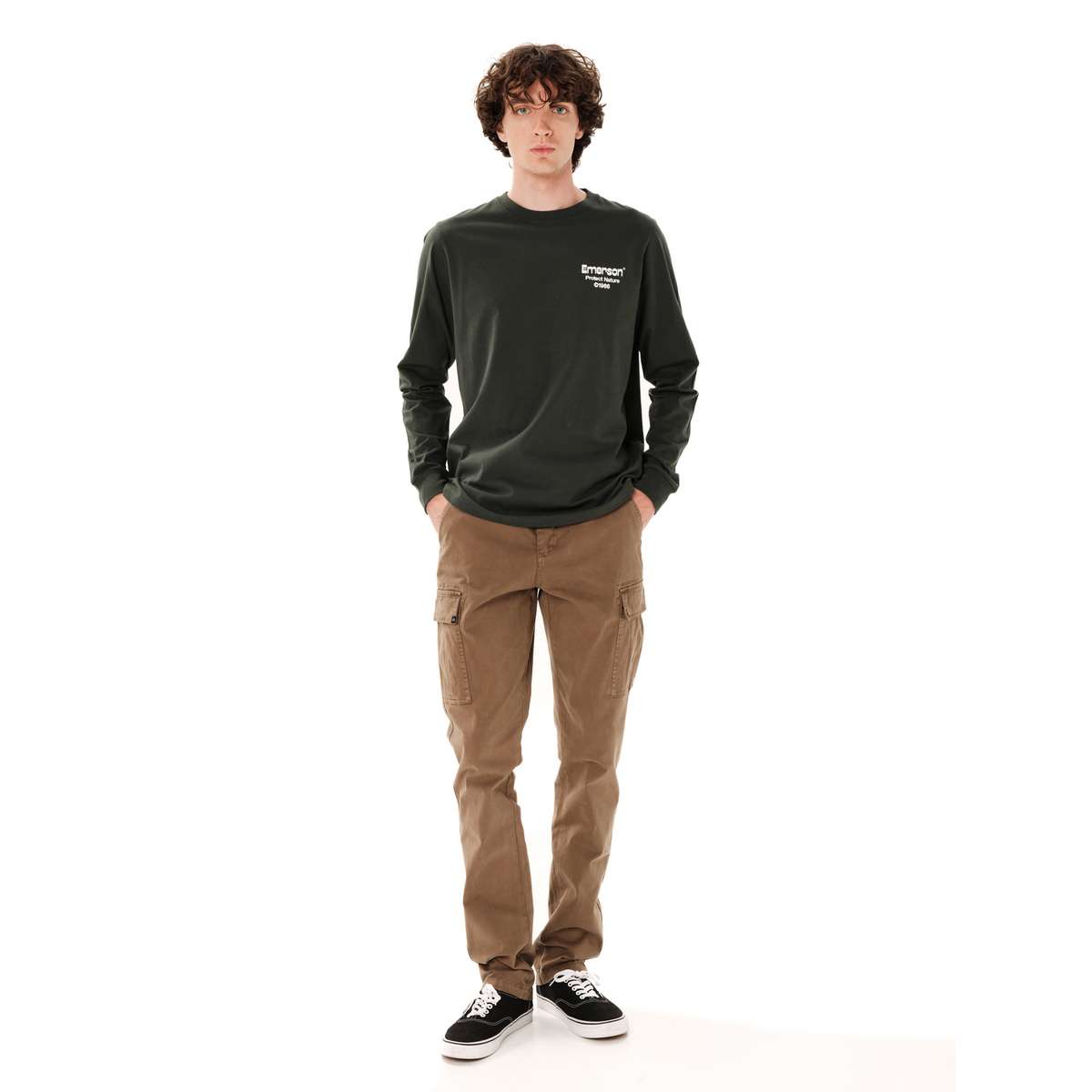 EMERSON KEEP IT SIMPLE MEN’S REGULAR FIT COTTON LONG SLEEVE TEE SPRUCE GREEN