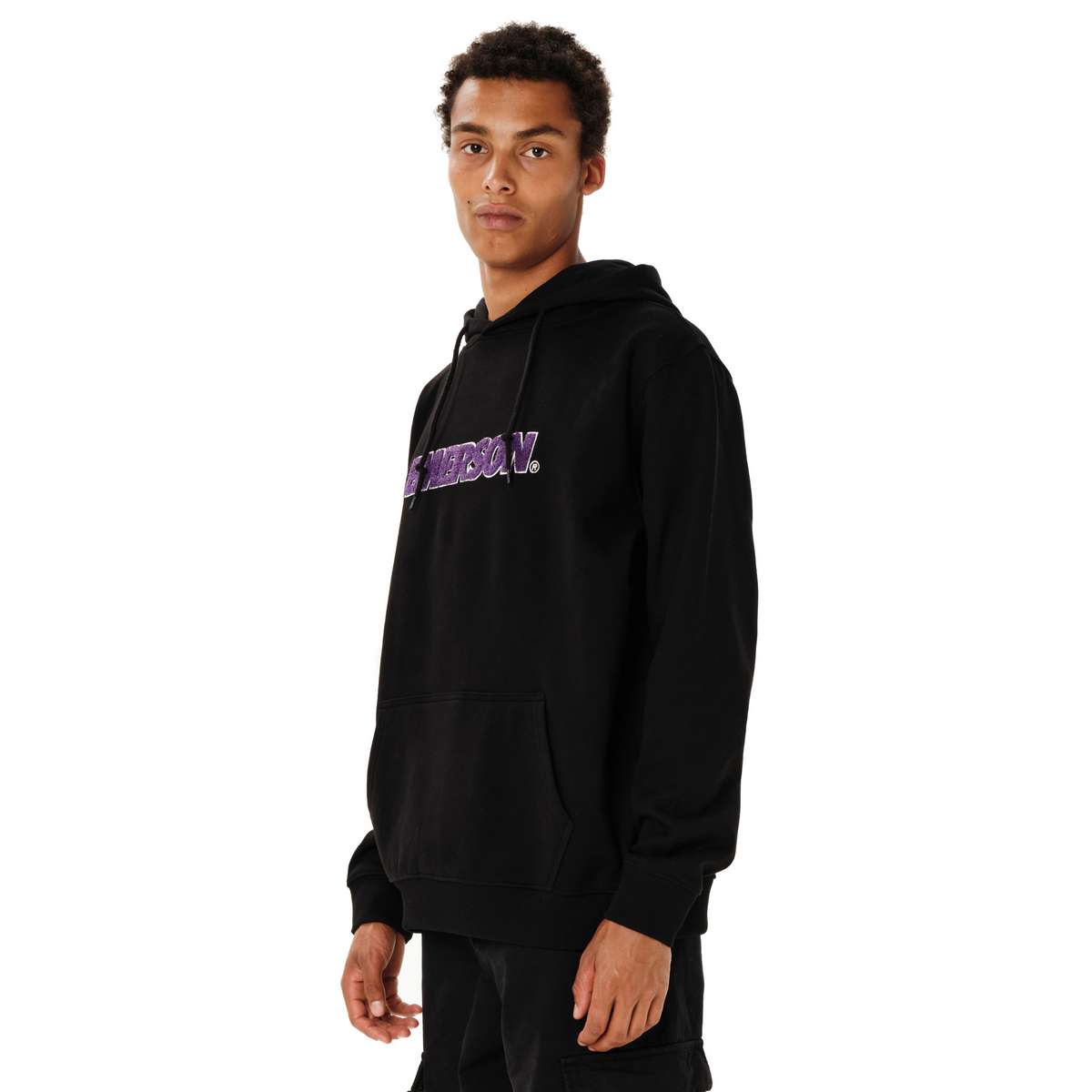 EMERSON LOGO MEN’S REGULAR FIT COTTON PULLOVER HOODIE BLACK
