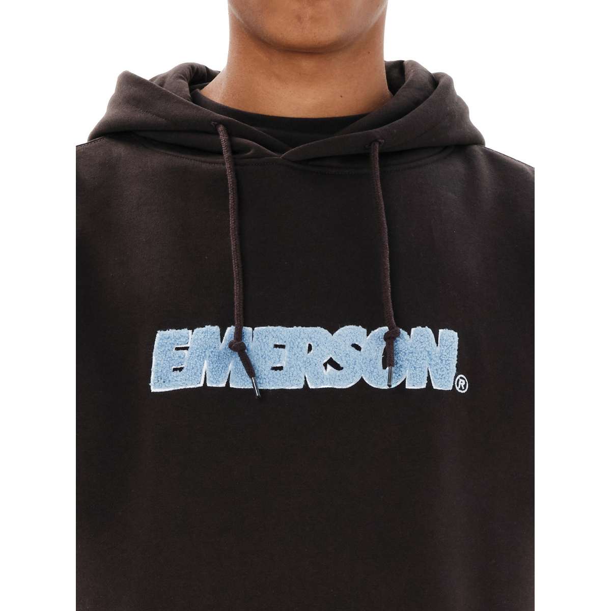 EMERSON LOGO MEN’S REGULAR FIT COTTON PULLOVER HOODIE COFFEE BROWN