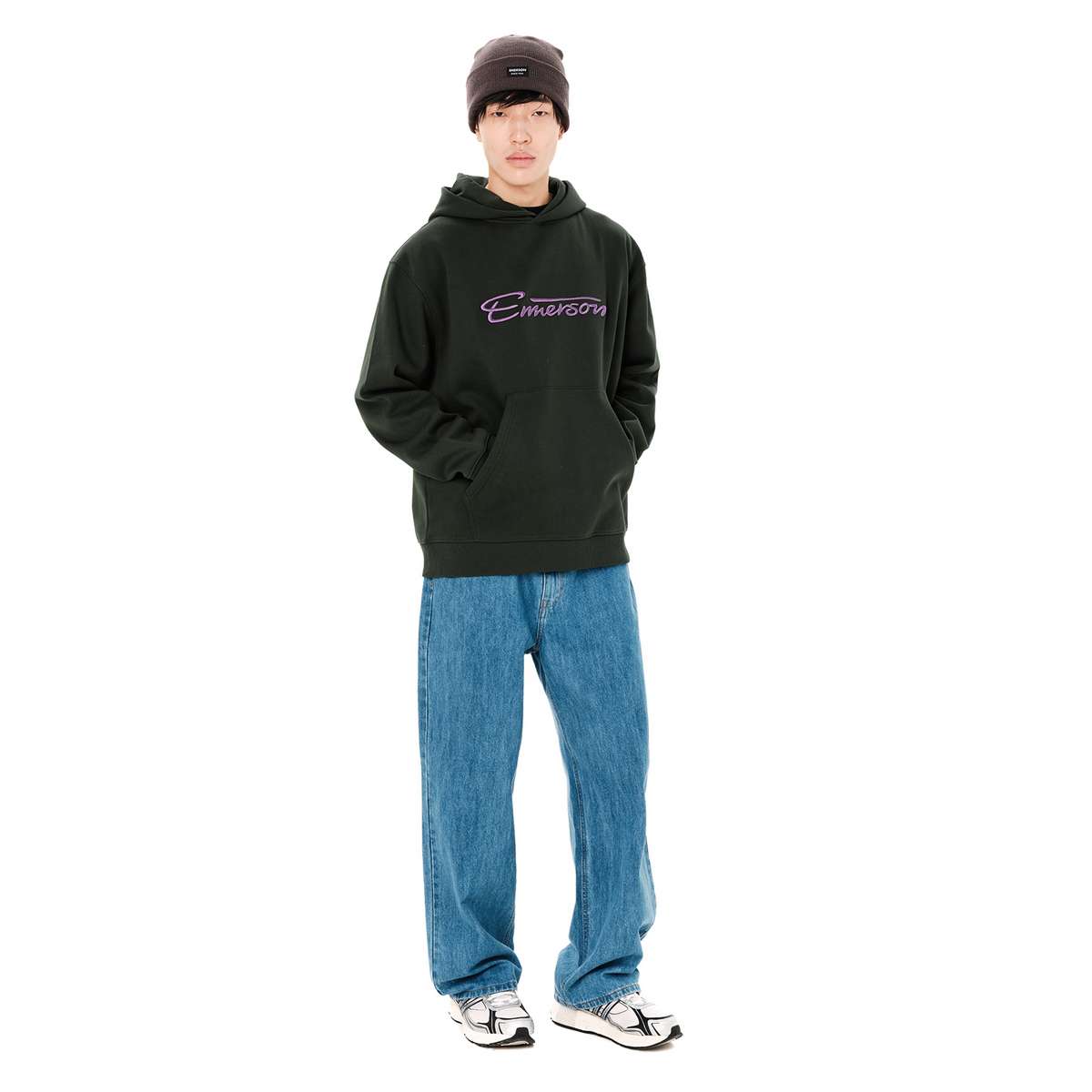 EMERSON MEN’S REGULAR FIT COTTON LOGO PULLOVER HOODIE FOREST GREEN