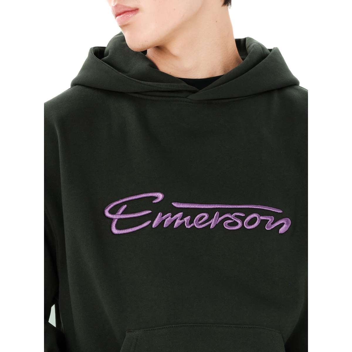 EMERSON MEN’S REGULAR FIT COTTON LOGO PULLOVER HOODIE FOREST GREEN