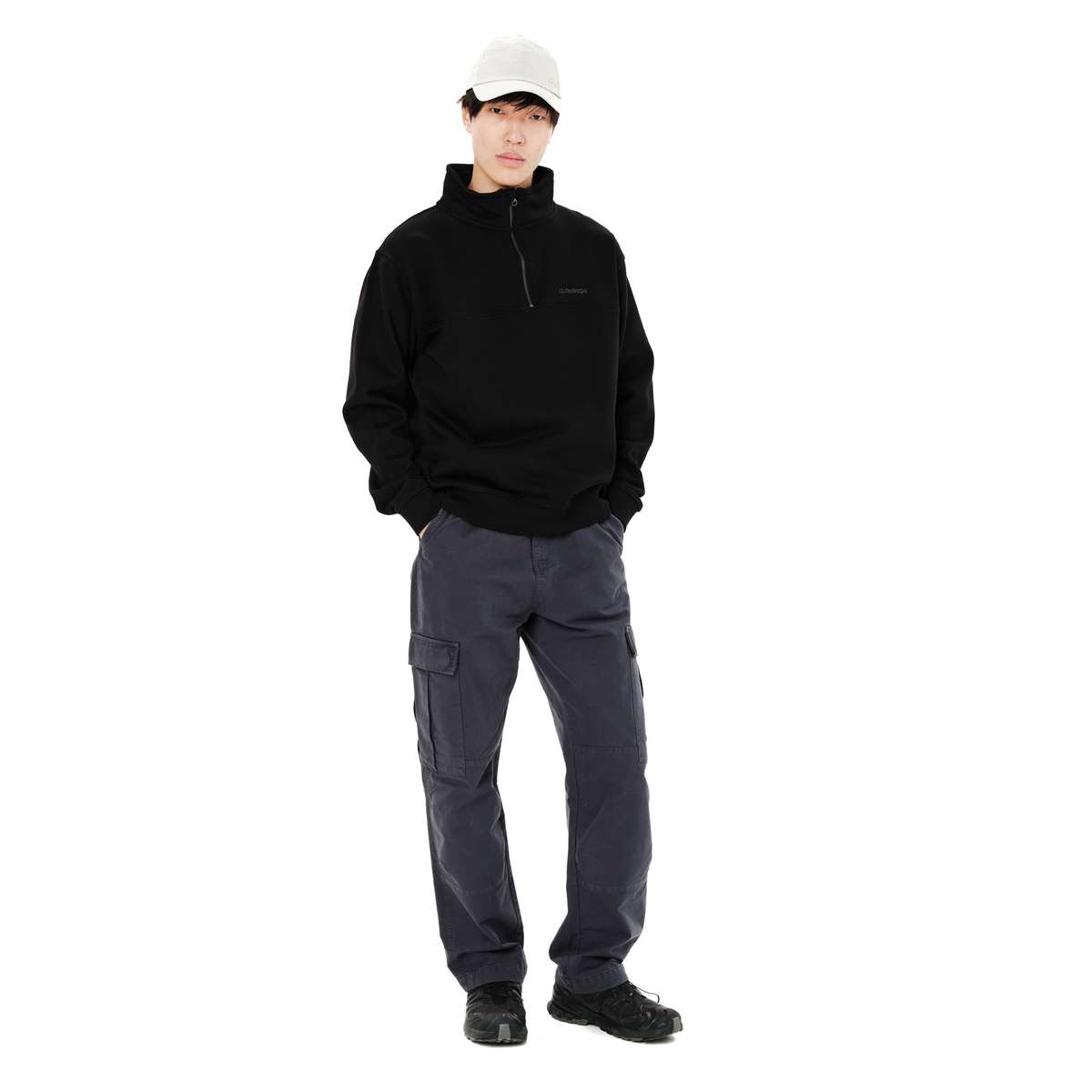 EMERSON MEN’S REGULAR FIT COTTON LOGO HALF-ZIP HOODIE BLACK