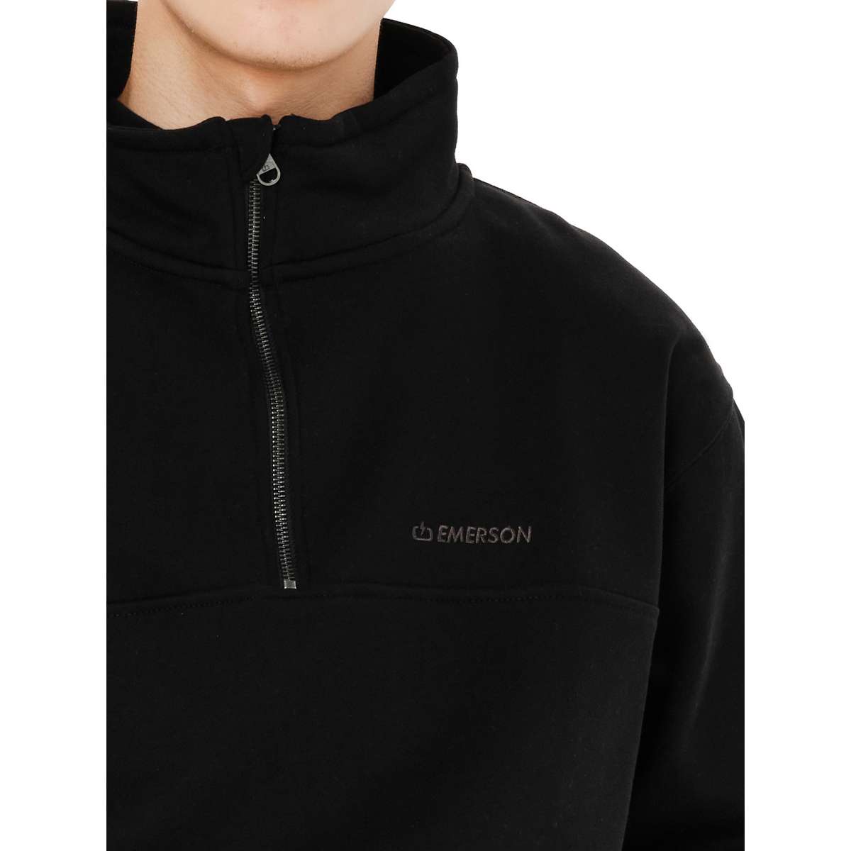 EMERSON MEN’S REGULAR FIT COTTON LOGO HALF-ZIP HOODIE BLACK